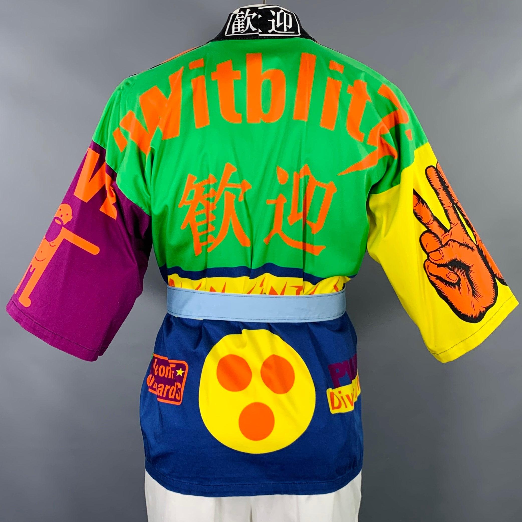 WALTER VAN BEIRENDONCK SS20 Taille L Cardigan kimono en coton multicolore Excellent état - En vente à San Francisco, CA