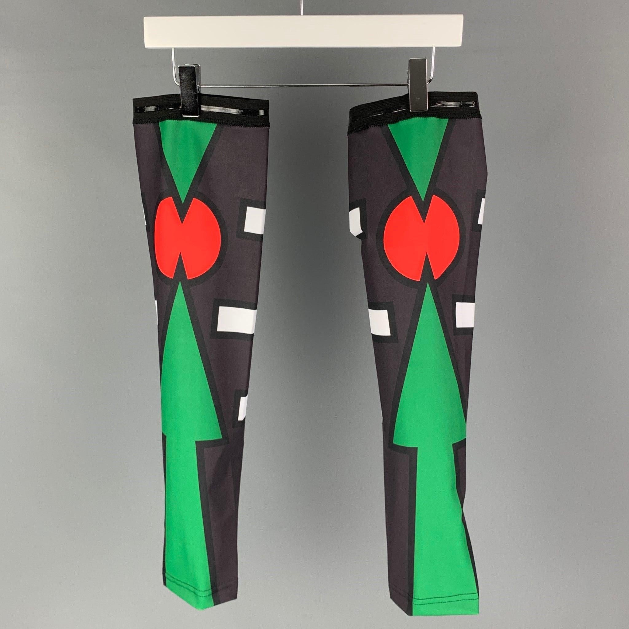 WALTER VAN BEIRENDONCK SS20 Size M Nude Green Graphic Nylon Jersey Bike Top In Excellent Condition For Sale In San Francisco, CA