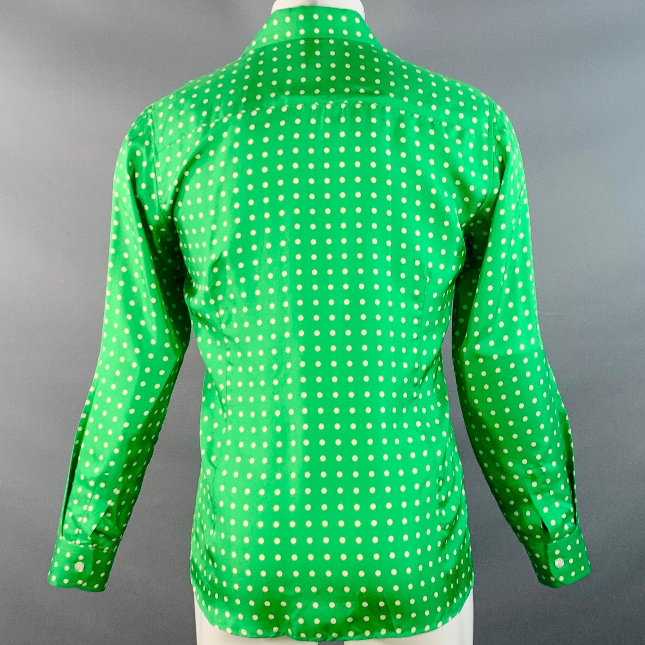 Vert WALTER VAN BEIRENDONCK SS20 Taille S Chemise à manches longues en sergé de soie à pois vert et crème en vente