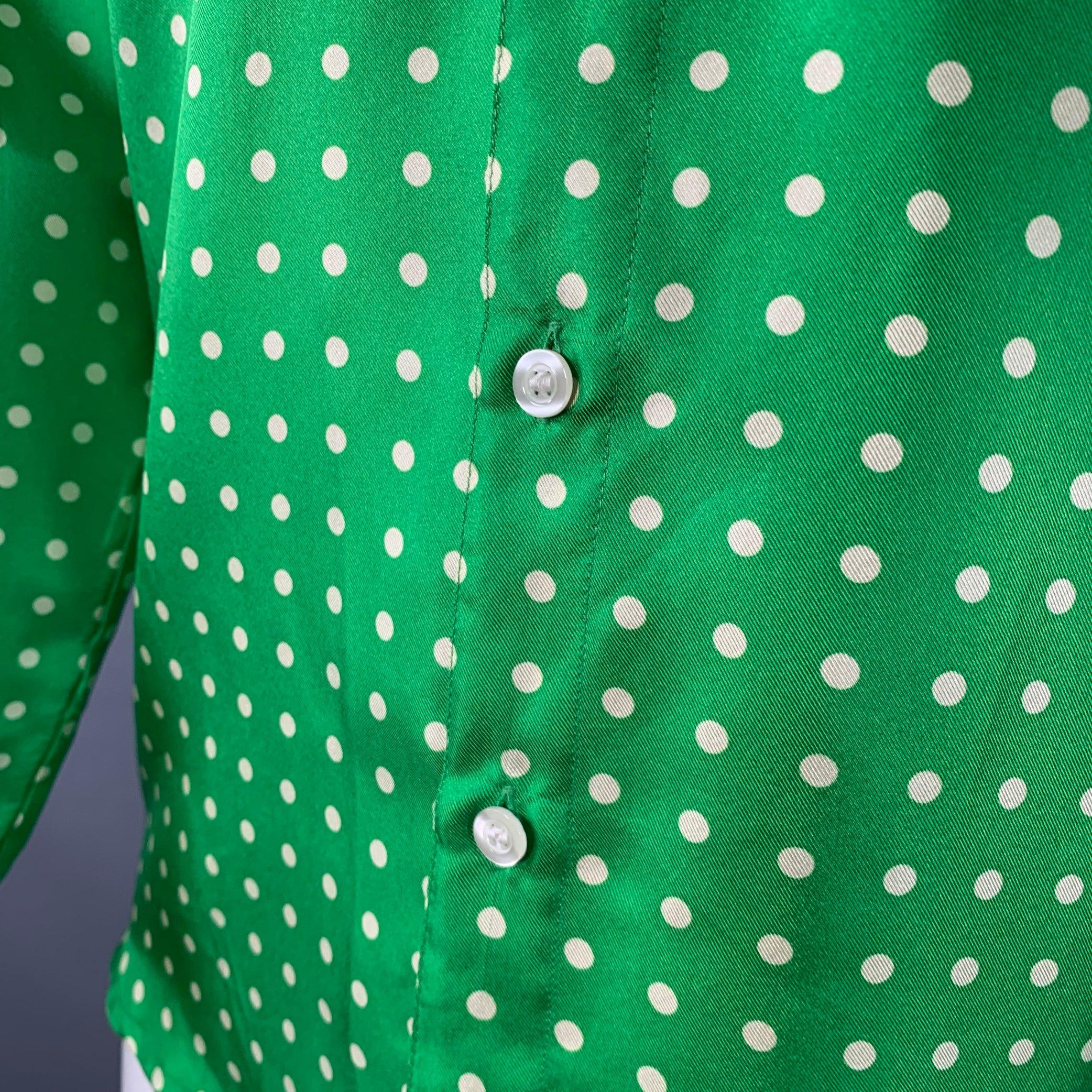 WALTER VAN BEIRENDONCK SS20 Taille S Chemise à manches longues en sergé de soie à pois vert et crème Pour hommes en vente