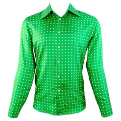 WALTER VAN BEIRENDONCK SS20 Size S Green Cream Polka Dot Silk Twill Long Sleeve Shirt