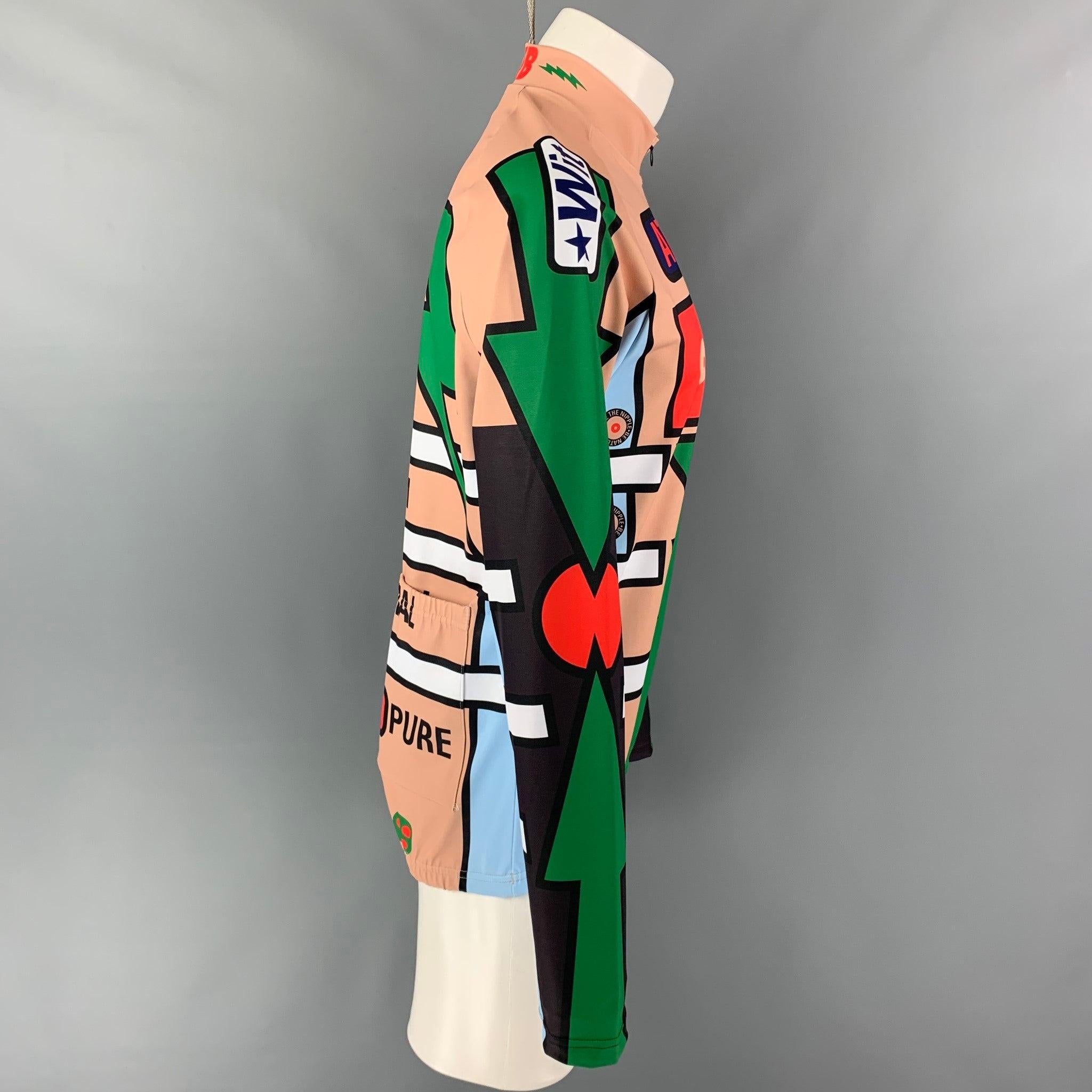 Walter Van Beirendonck Cycle Biker Jersey Pullover Top from Spring Summer 2020 witblitz collection. Features a stretch material quarter zip graphic print design, collar and back pockets. With detachable sleeves to make it a short sleeve