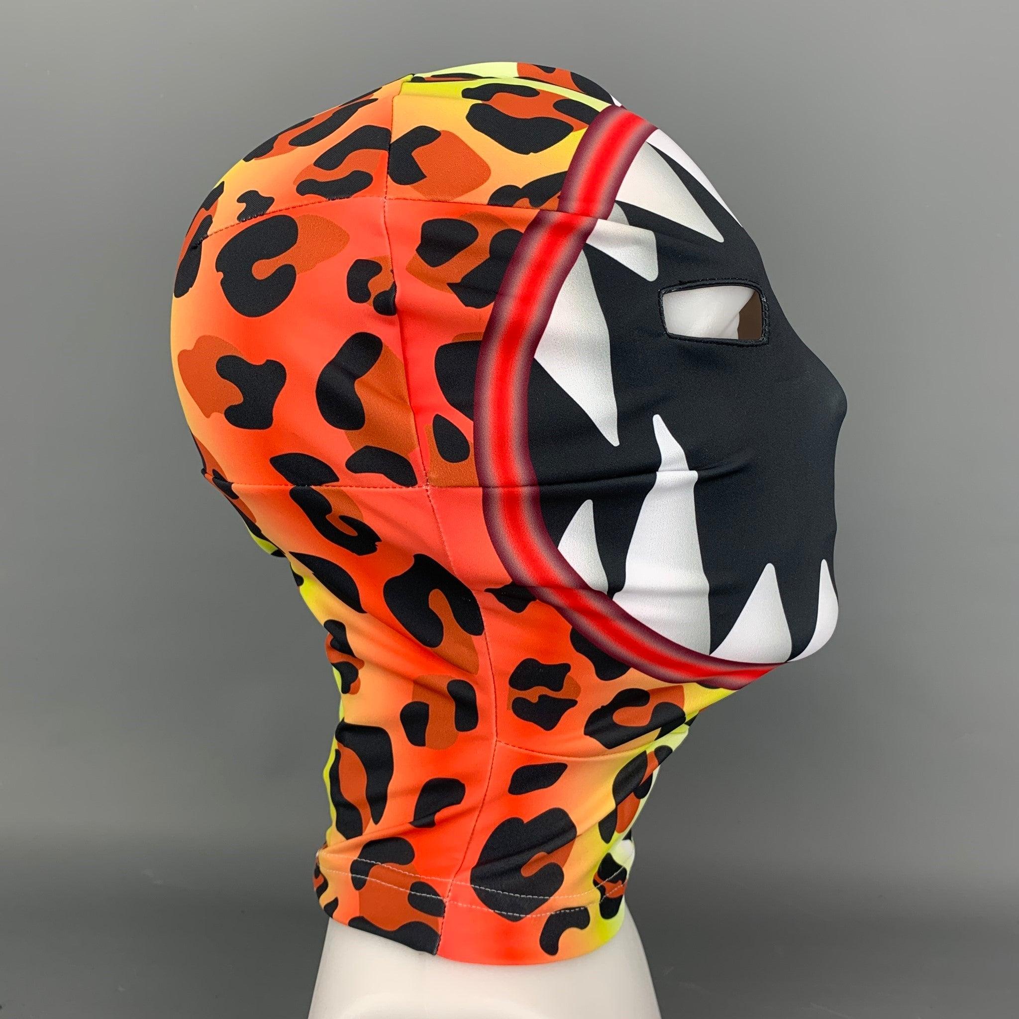 WALTER VAN BEIRENDONCK SS21 Size One Size Multi-Color Orange Leopard Morph Mask In Good Condition For Sale In San Francisco, CA