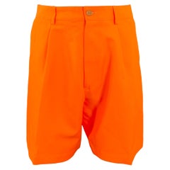 WALTER VAN BEIRENDONCK SS22 Size 32 Korova Neon Orange Polyester Pleated Zip Fly Shorts