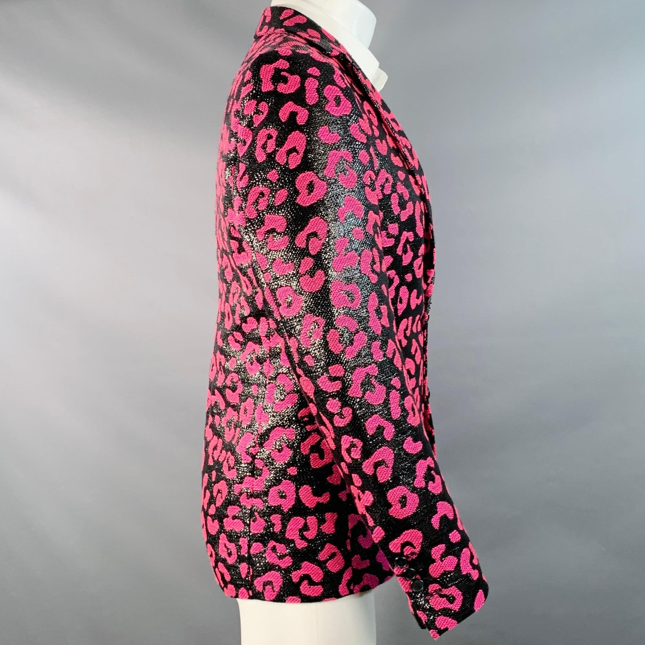 WALTER VAN BEIRENDONCK SS22 Größe 38 Regular Scharfer Blazer Schwarz Hot Pink Sportmantel im Zustand „Gut“ im Angebot in San Francisco, CA