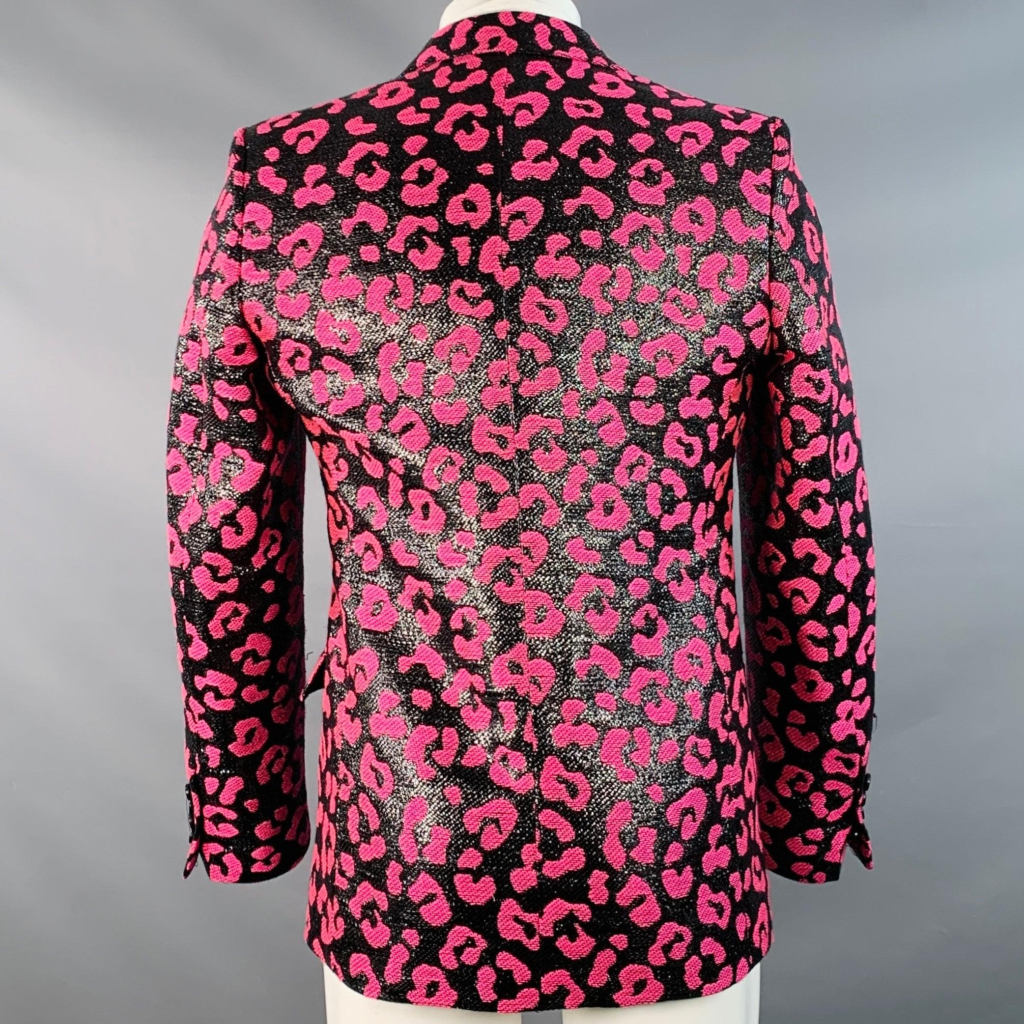 WALTER VAN BEIRENDONCK SS22 Größe 38 Regular Scharfer Blazer Schwarz Hot Pink Sportmantel Herren im Angebot