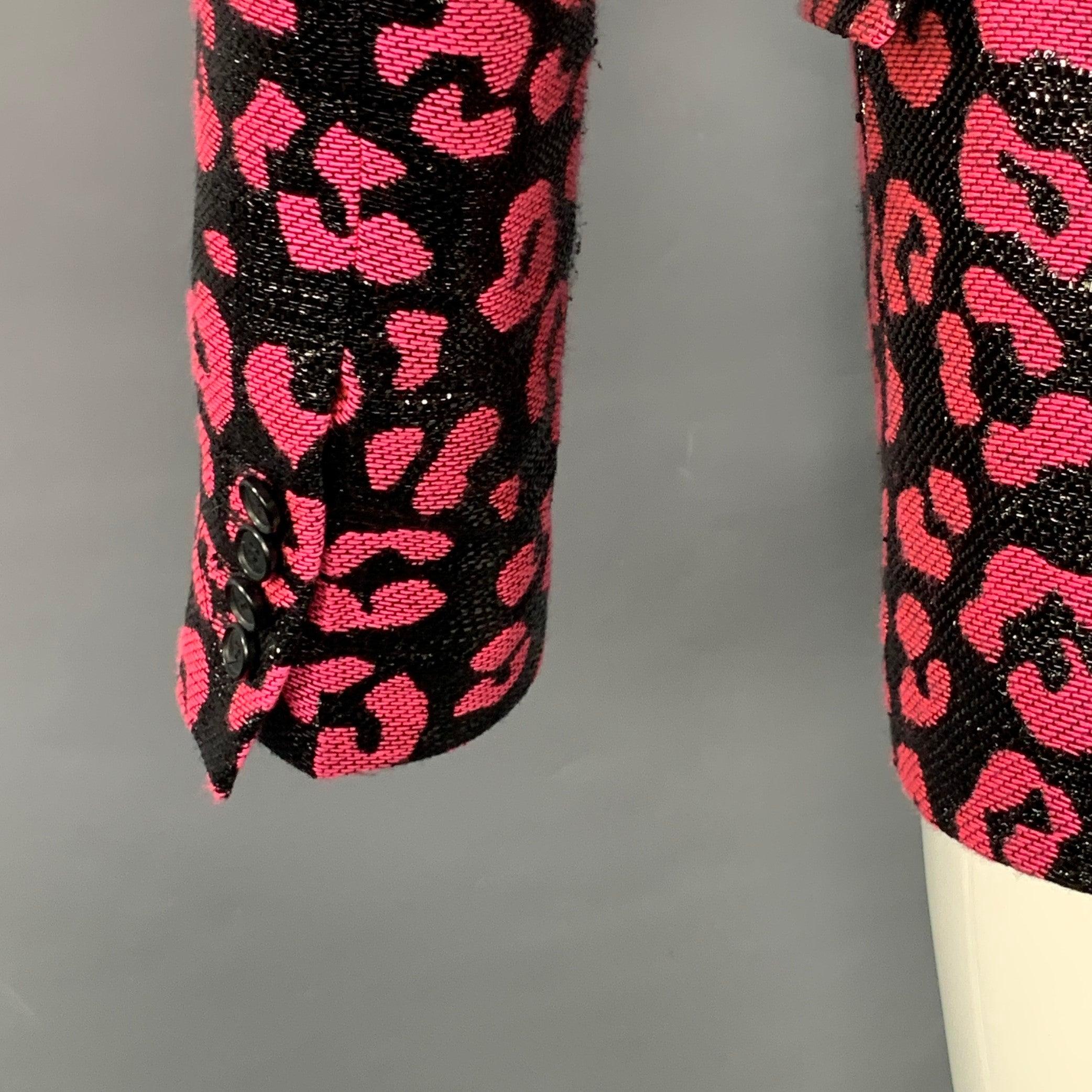 WALTER VAN BEIRENDONCK SS22 Größe 38 Regular Scharfer Blazer Schwarz Hot Pink Sportmantel im Angebot 1