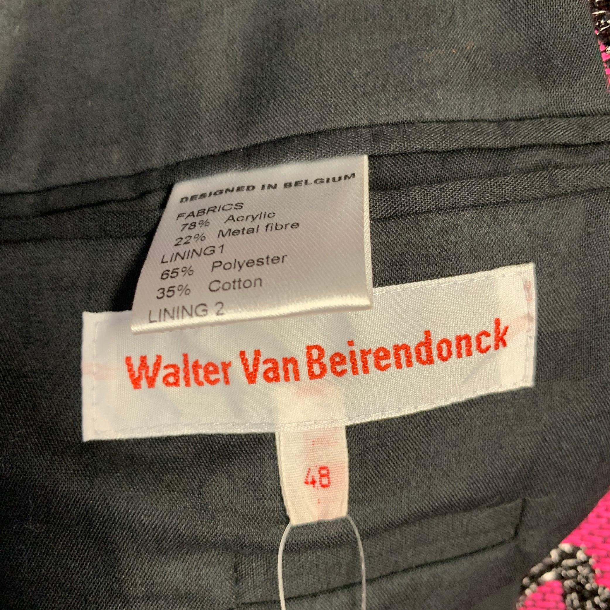 WALTER VAN BEIRENDONCK SS22 Größe 38 Regular Scharfer Blazer Schwarz Hot Pink Sportmantel im Angebot 4