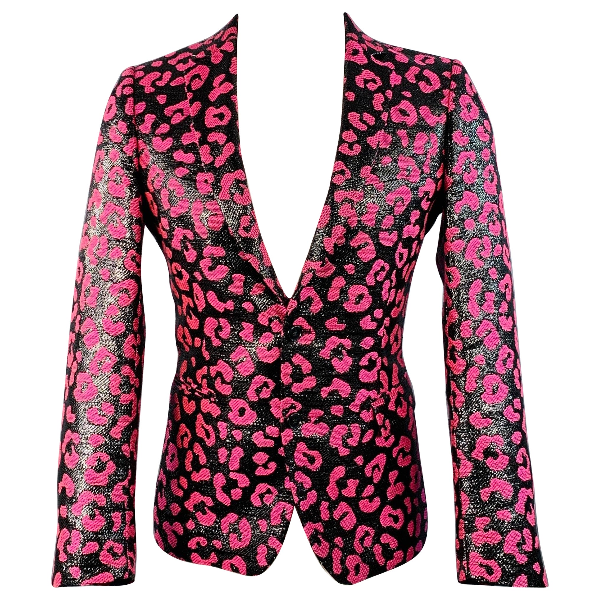 WALTER VAN BEIRENDONCK SS22 Größe 38 Regular Scharfer Blazer Schwarz Hot Pink Sportmantel im Angebot