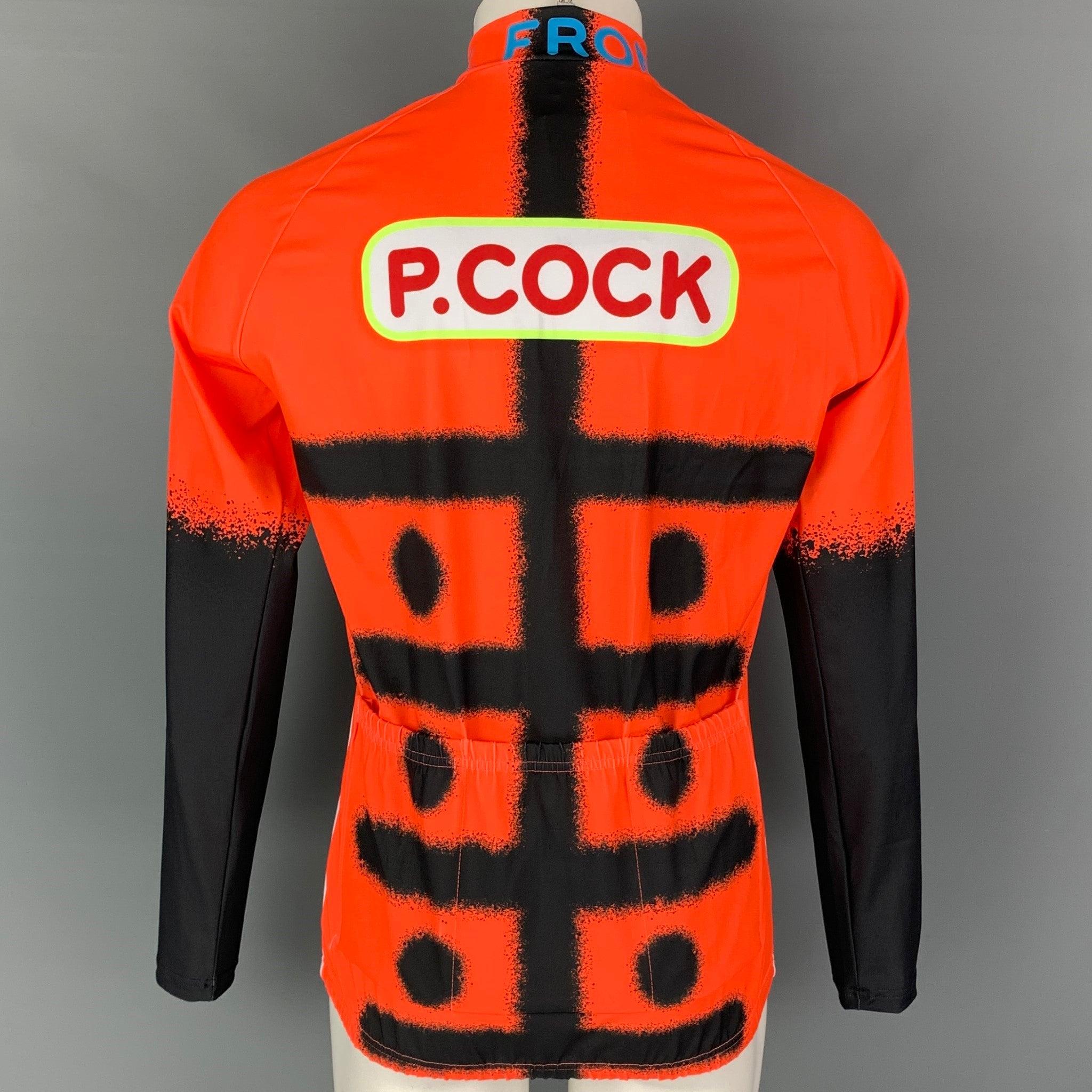 WALTER VAN BEIRENDONCK SS22 Size L Orange Graphic Nylon Jersey Bike Top In Excellent Condition For Sale In San Francisco, CA
