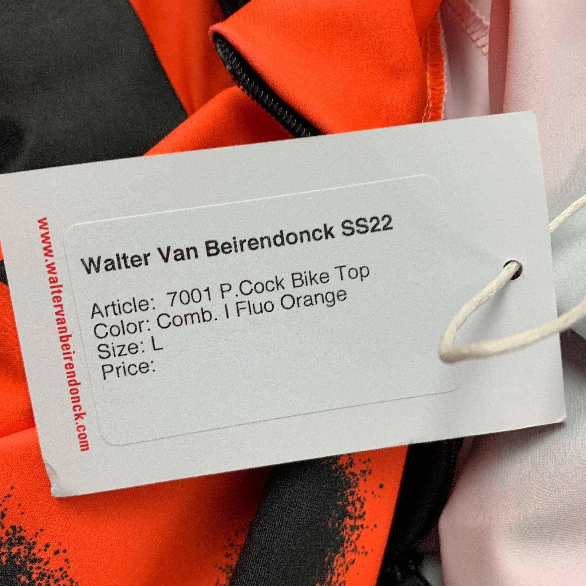 WALTER VAN BEIRENDONCK SS22 Size L Orange Graphic Nylon Jersey Bike Top For Sale 1