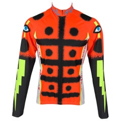 WALTER VAN BEIRENDONCK SS22 Size L Orange Graphic Nylon Jersey Bike Top
