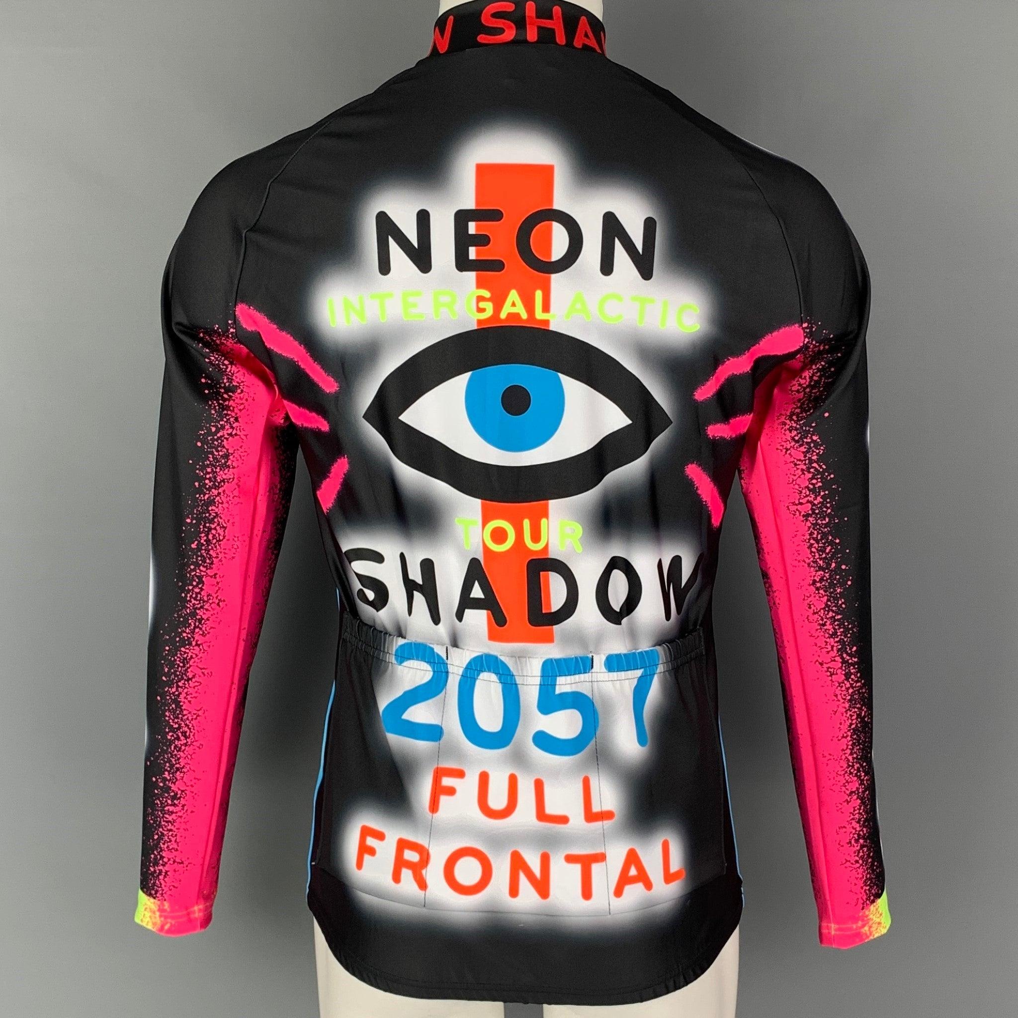 WALTER VAN BEIRENDONCK SS22 Size M Black Graphic Nylon Jersey Bike Top In Excellent Condition For Sale In San Francisco, CA