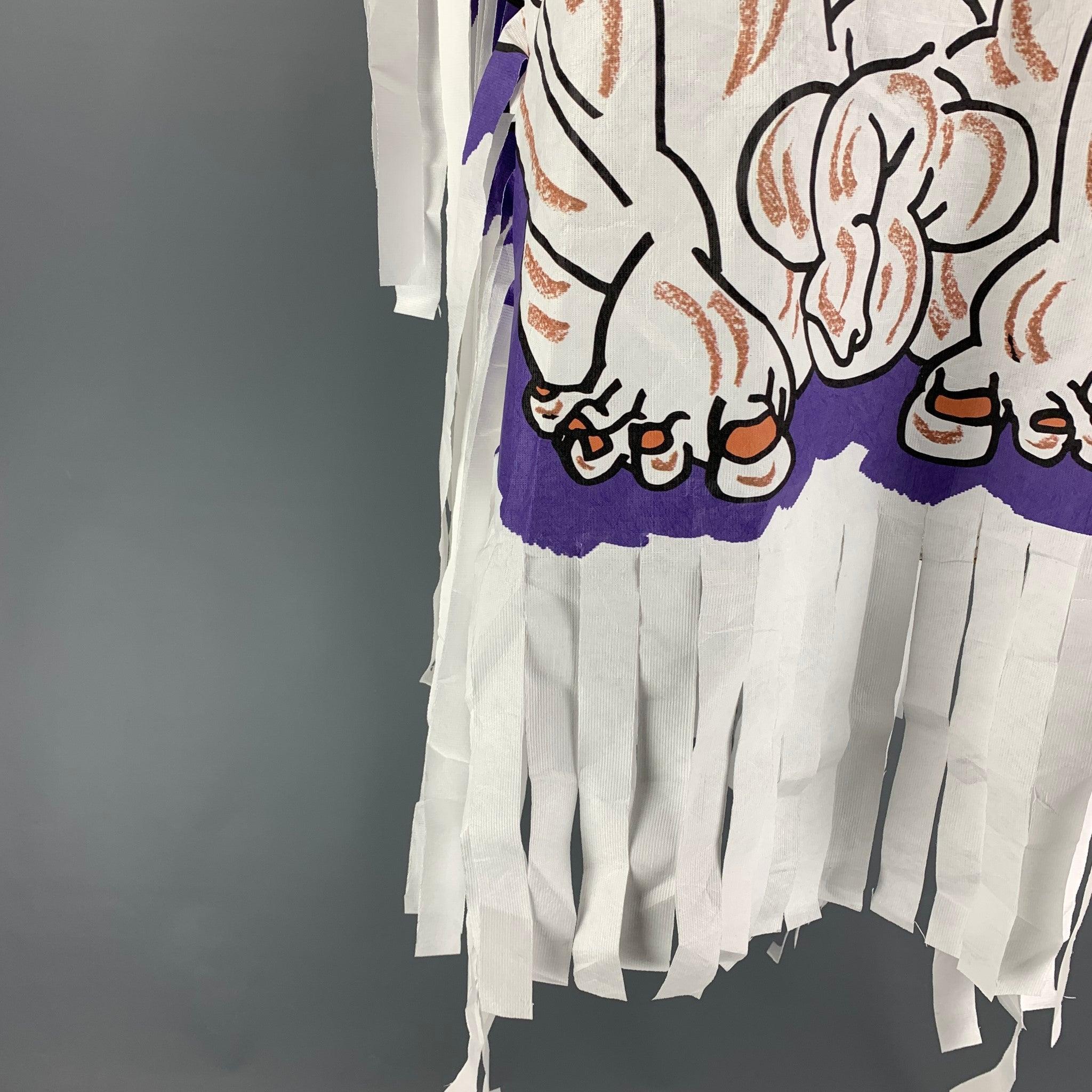WALTER VAN BEIRENDONCK SS22 White Blue Graphic Tyvek Smile Poncho In Good Condition For Sale In San Francisco, CA