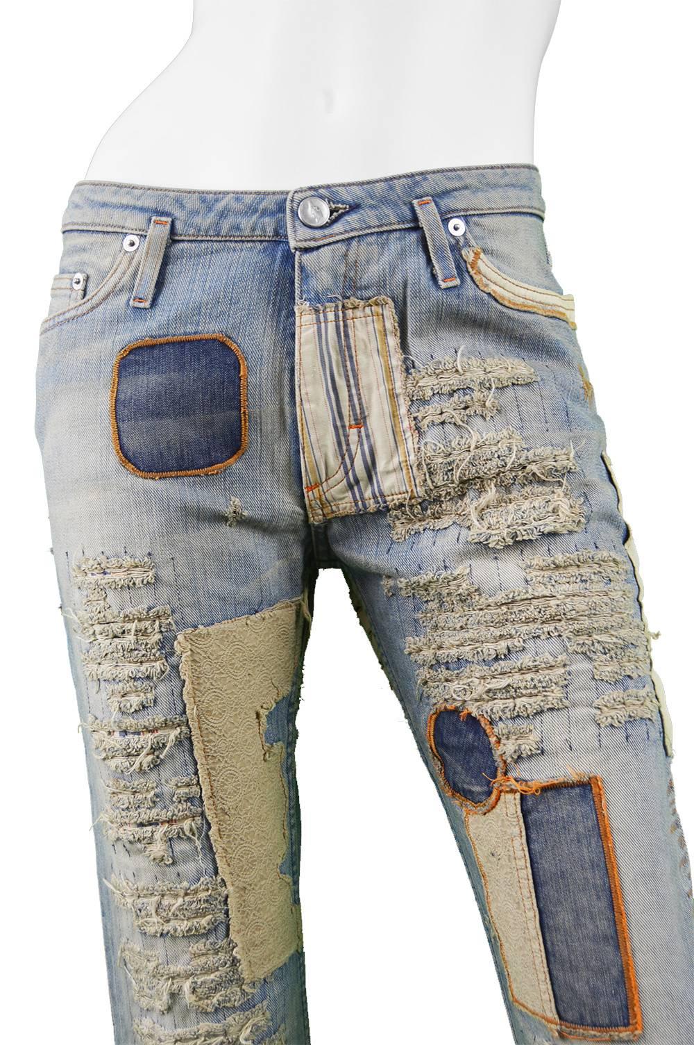 Walter Van Beirendonck Vintage 1990er W< Distressed Patchwork zerrissene Jeans Damen