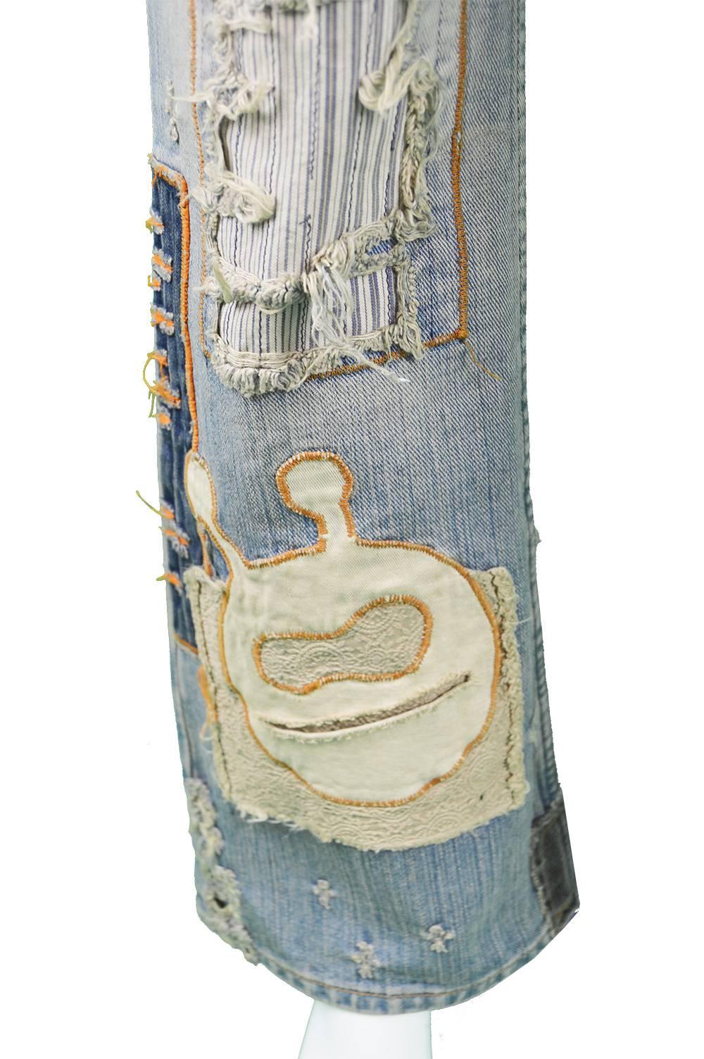 Walter Van Beirendonck Vintage 1990er W< Distressed Patchwork zerrissene Jeans 1