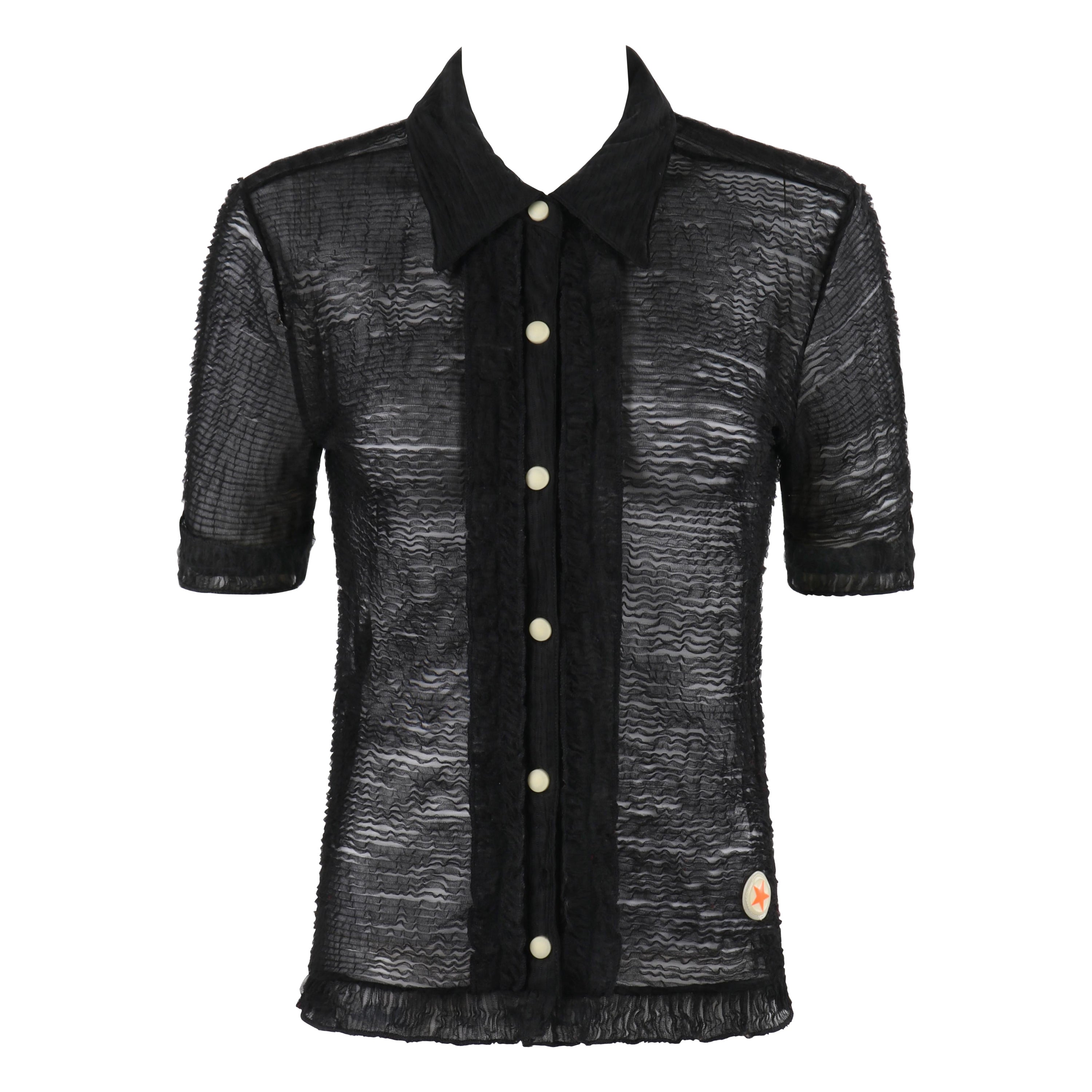 Walter Van Beirendonck WILD & LETHAL TRASH Top Camisero Negro Semi Transparente