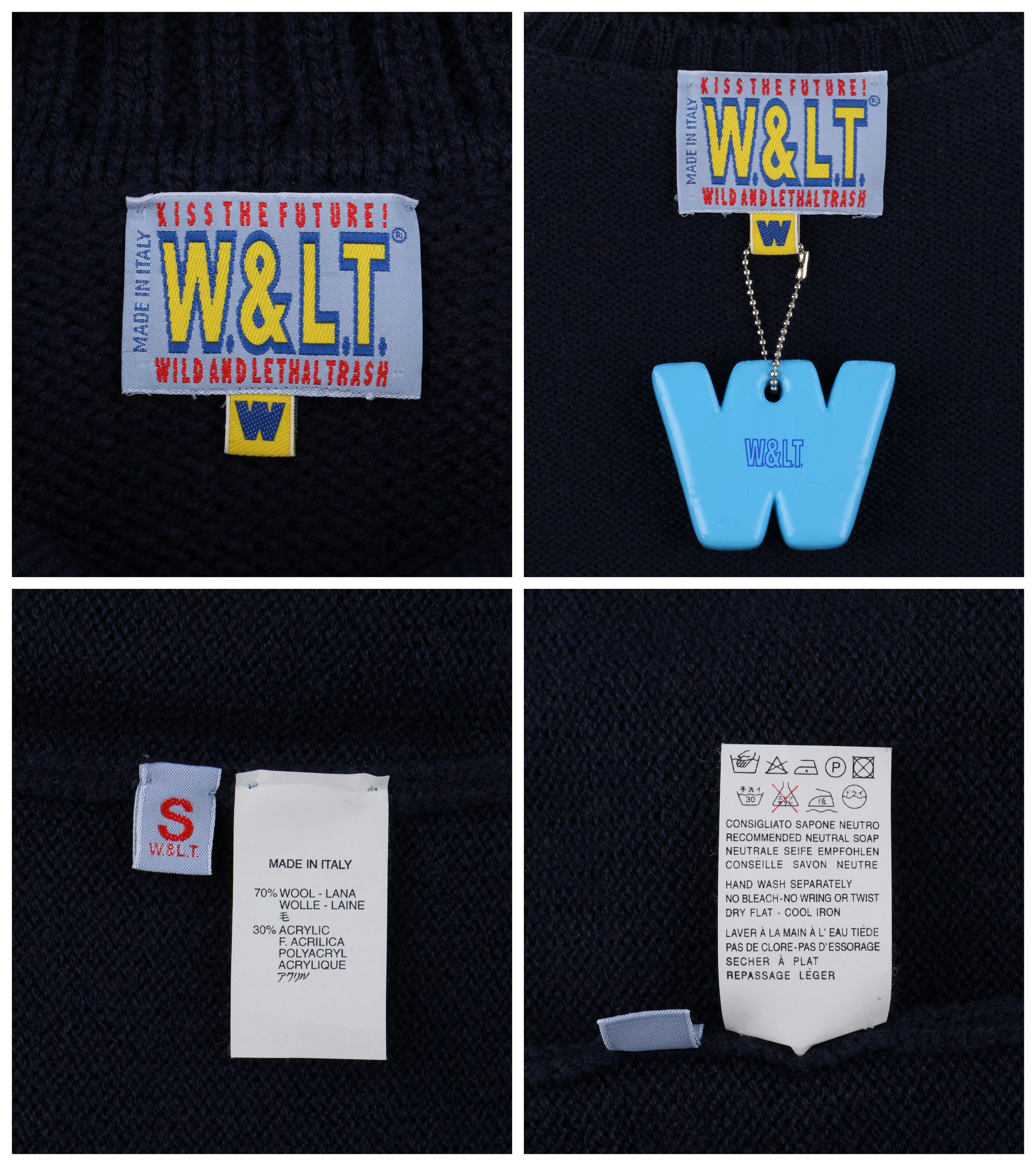 WALTER VAN BEIRENDONCK Pull à col roulé en tricot bleu marine Wild & Lethal, années 1990 en vente 5