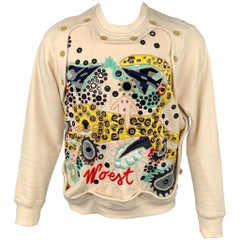 WALTER VAN BEIRENDONCK Woest F/W 16 Size M Cream Embroidery Cotton Sweatshirt