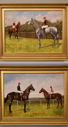Oil Painting Pair by Walter Vernon "Racehorse Scenes"