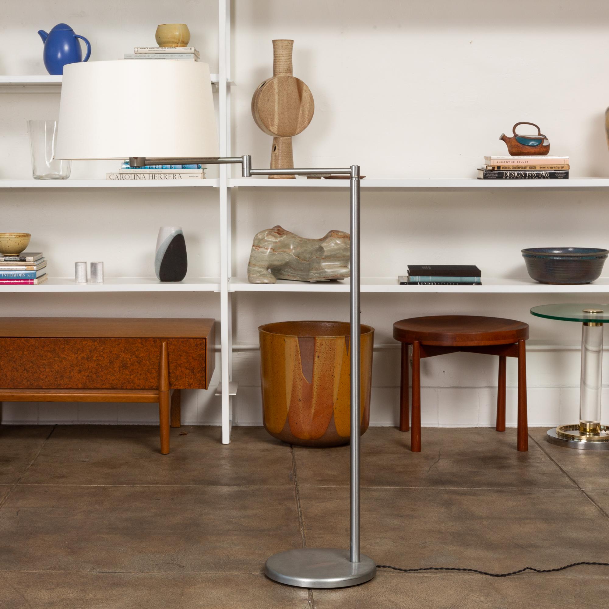 Mid-Century Modern Walter Von Nessen Adjustable Swing Arm Floor Lamp in Nickel