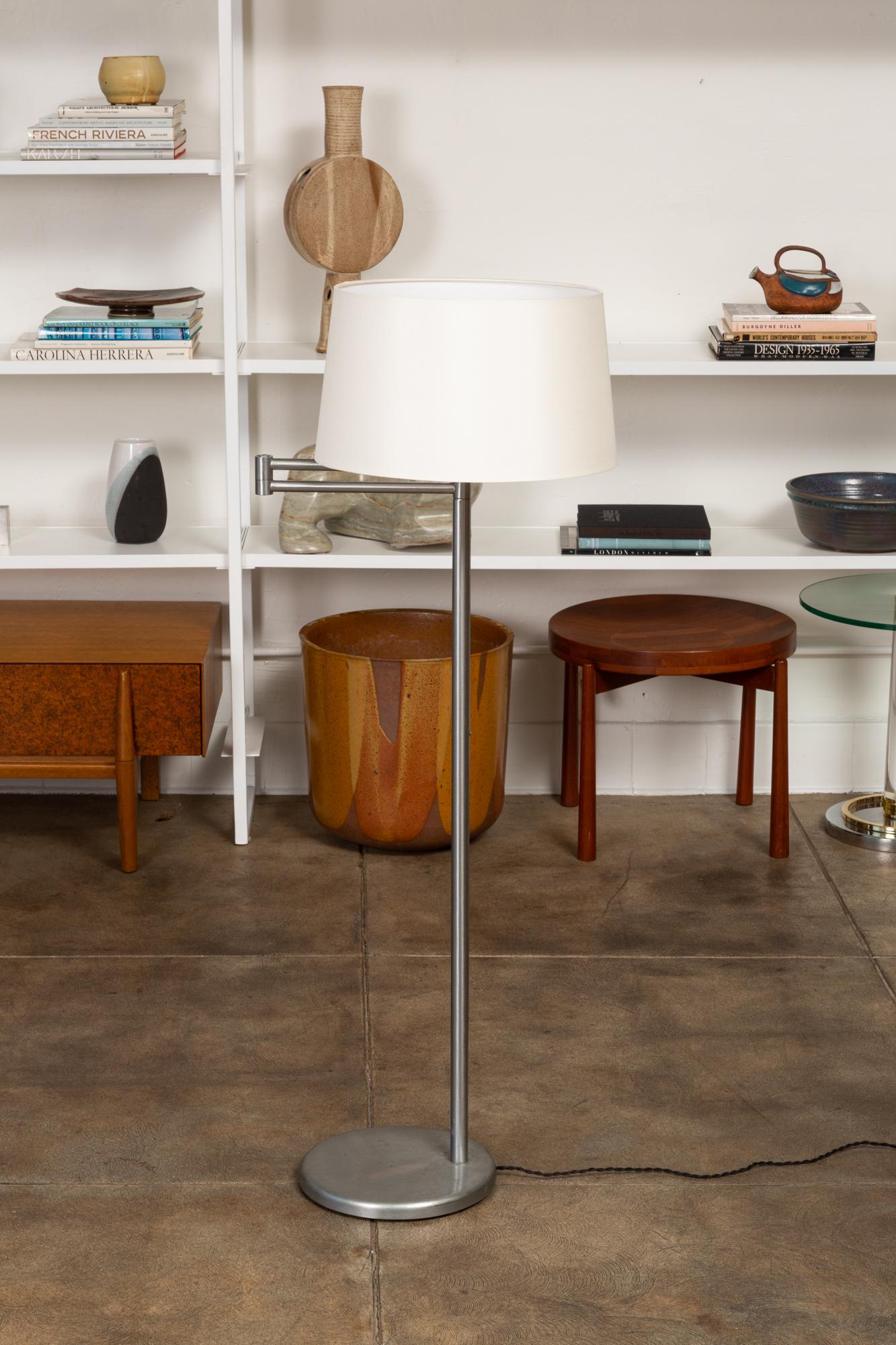 Mid-20th Century Walter Von Nessen Adjustable Swing Arm Floor Lamp in Nickel