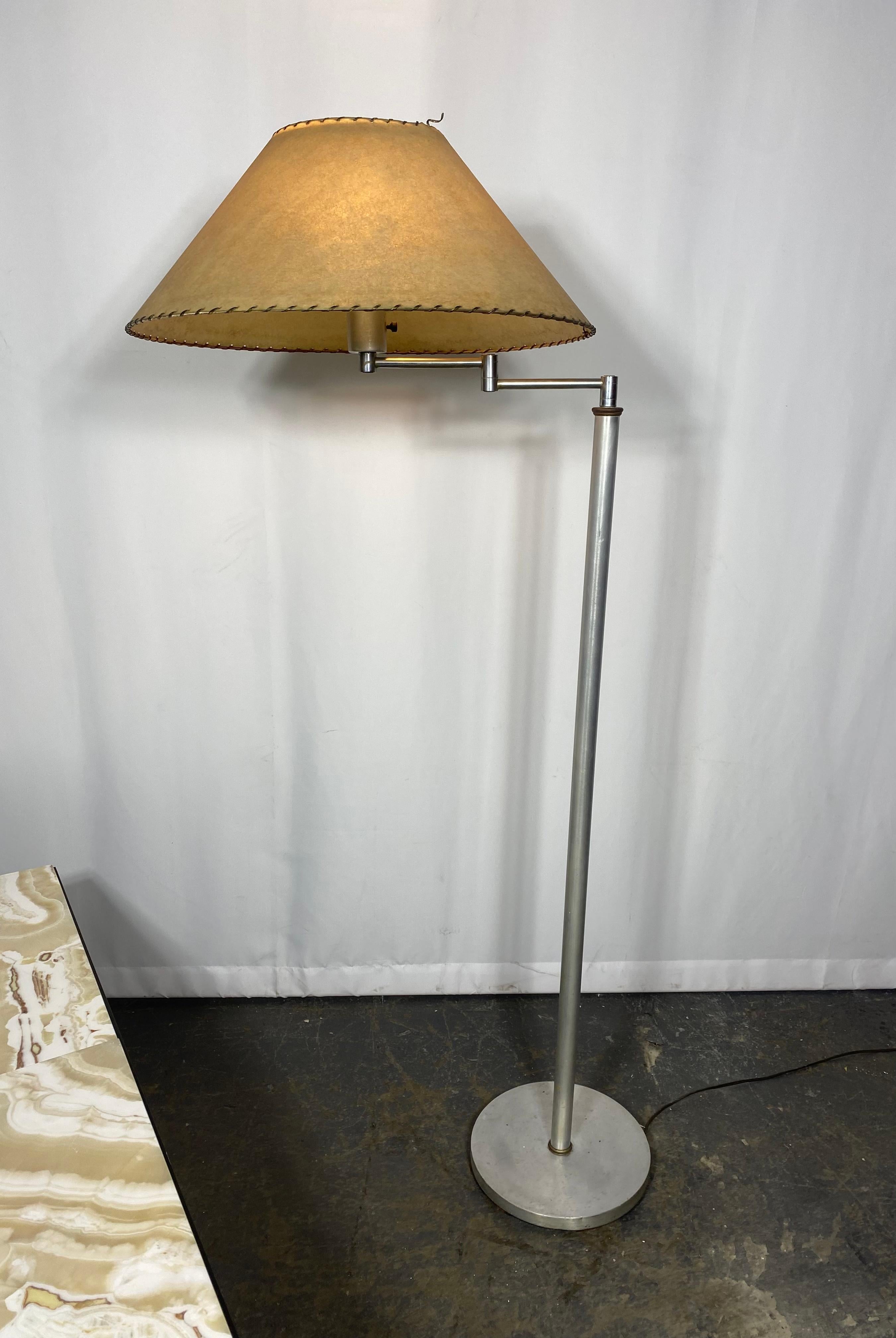 Walter Von Nessen Aluminum Swing Arm Floor Lamp   In Good Condition For Sale In Buffalo, NY