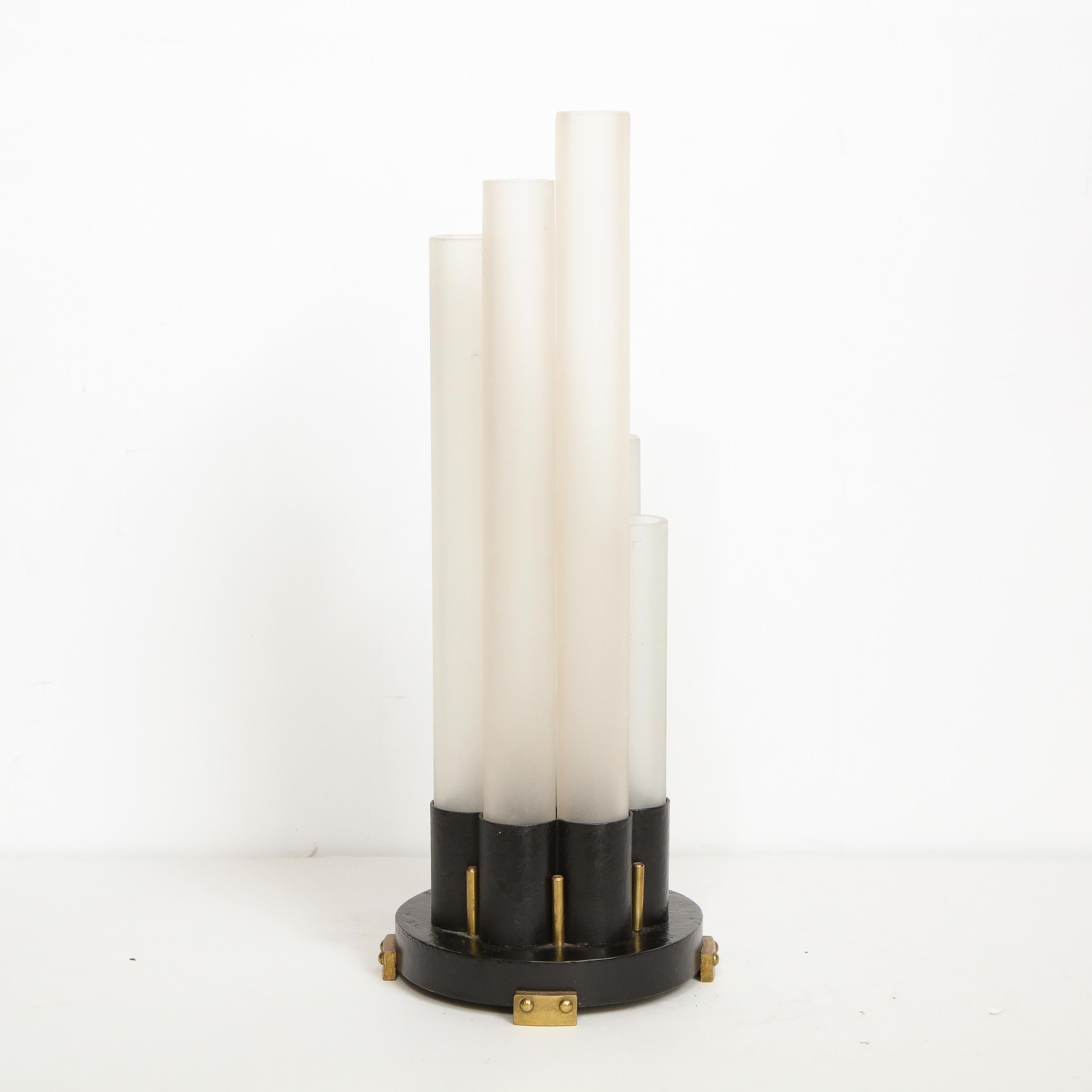 Walter Von Nessen Art Deco Wolkenkratzer-Stil Milchglas & schwarze Emaille Uplight im Angebot 2
