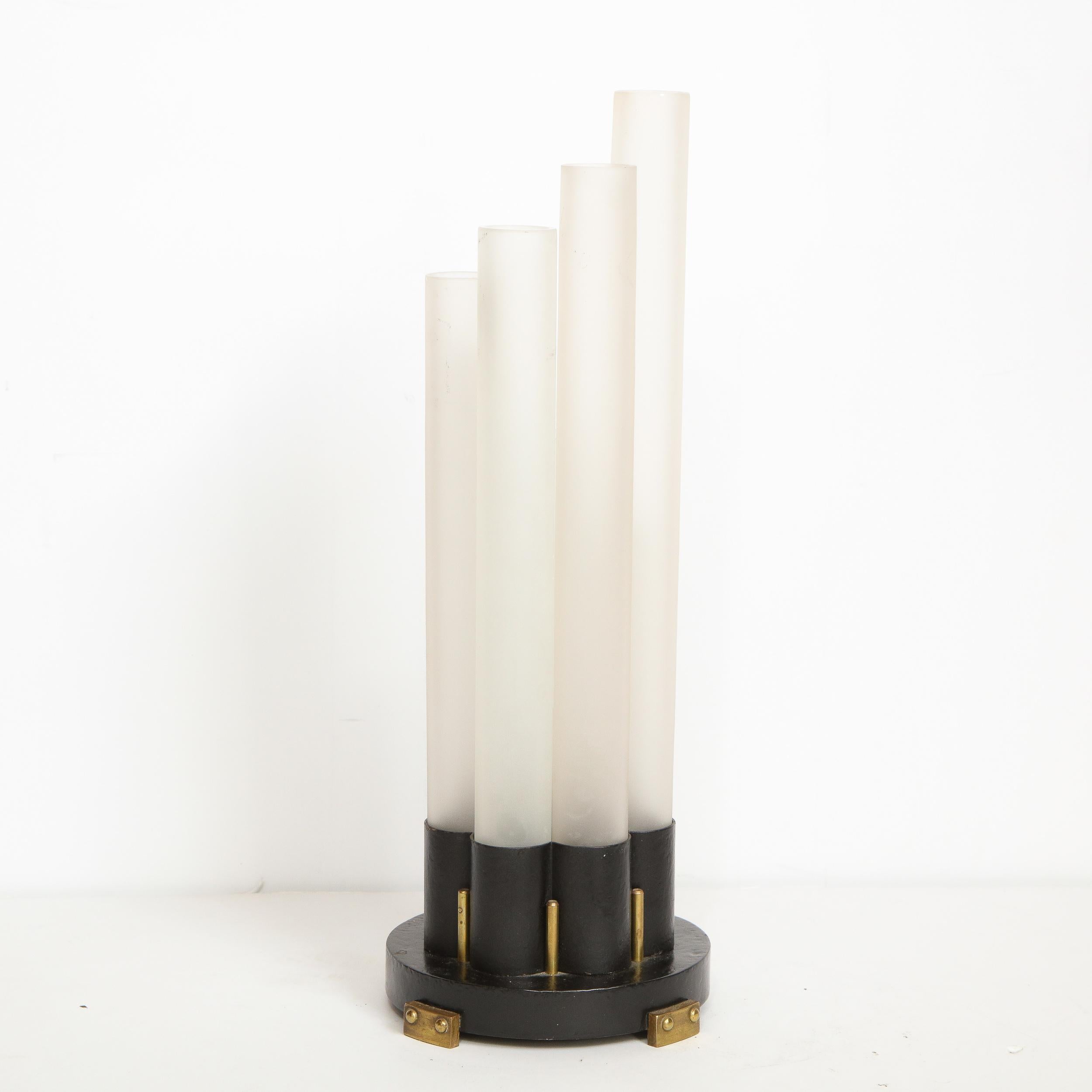 Walter Von Nessen Art Deco Wolkenkratzer-Stil Milchglas & schwarze Emaille Uplight im Angebot 3