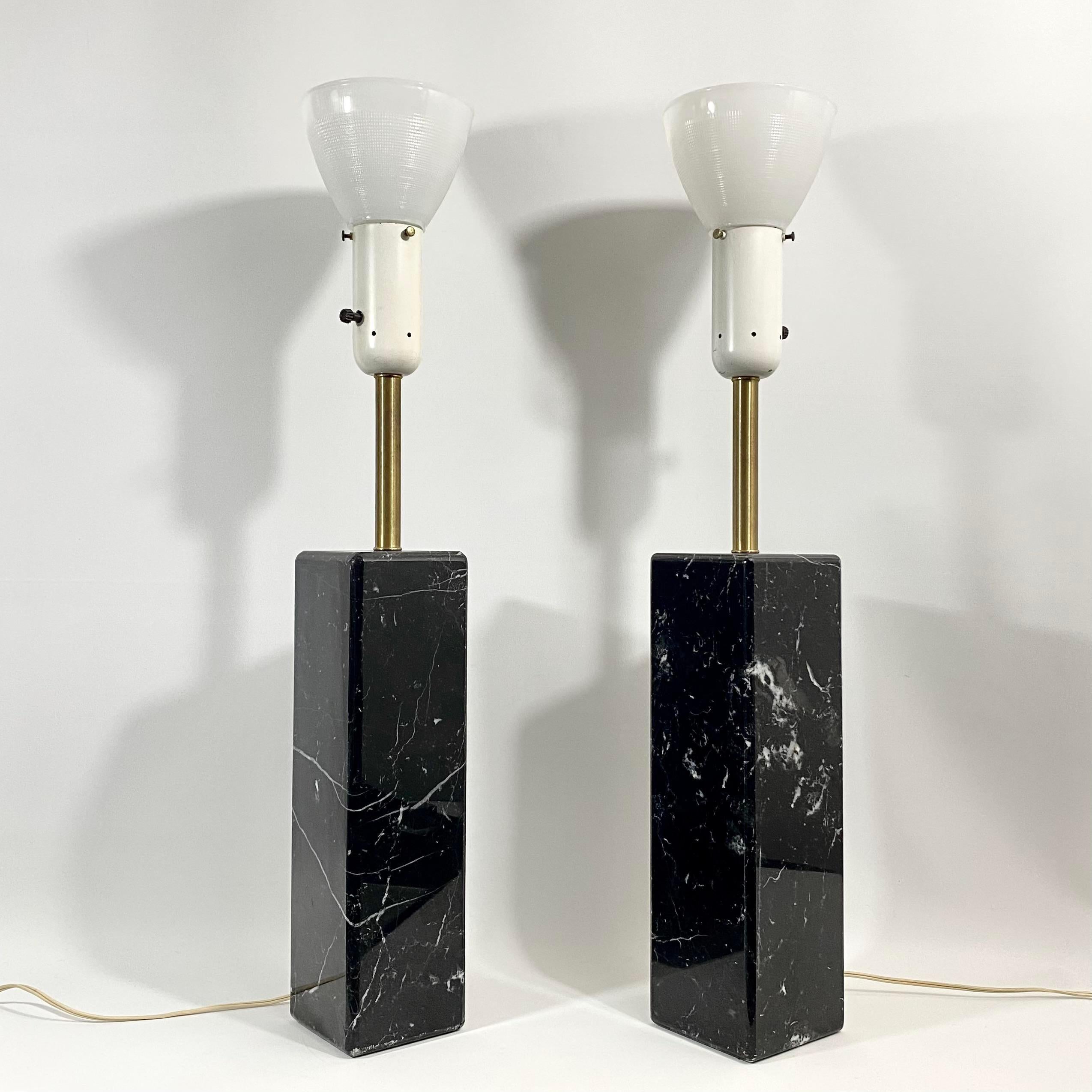 Walter Von Nessen Black Marble and Brass Lamp Pair For Sale 5