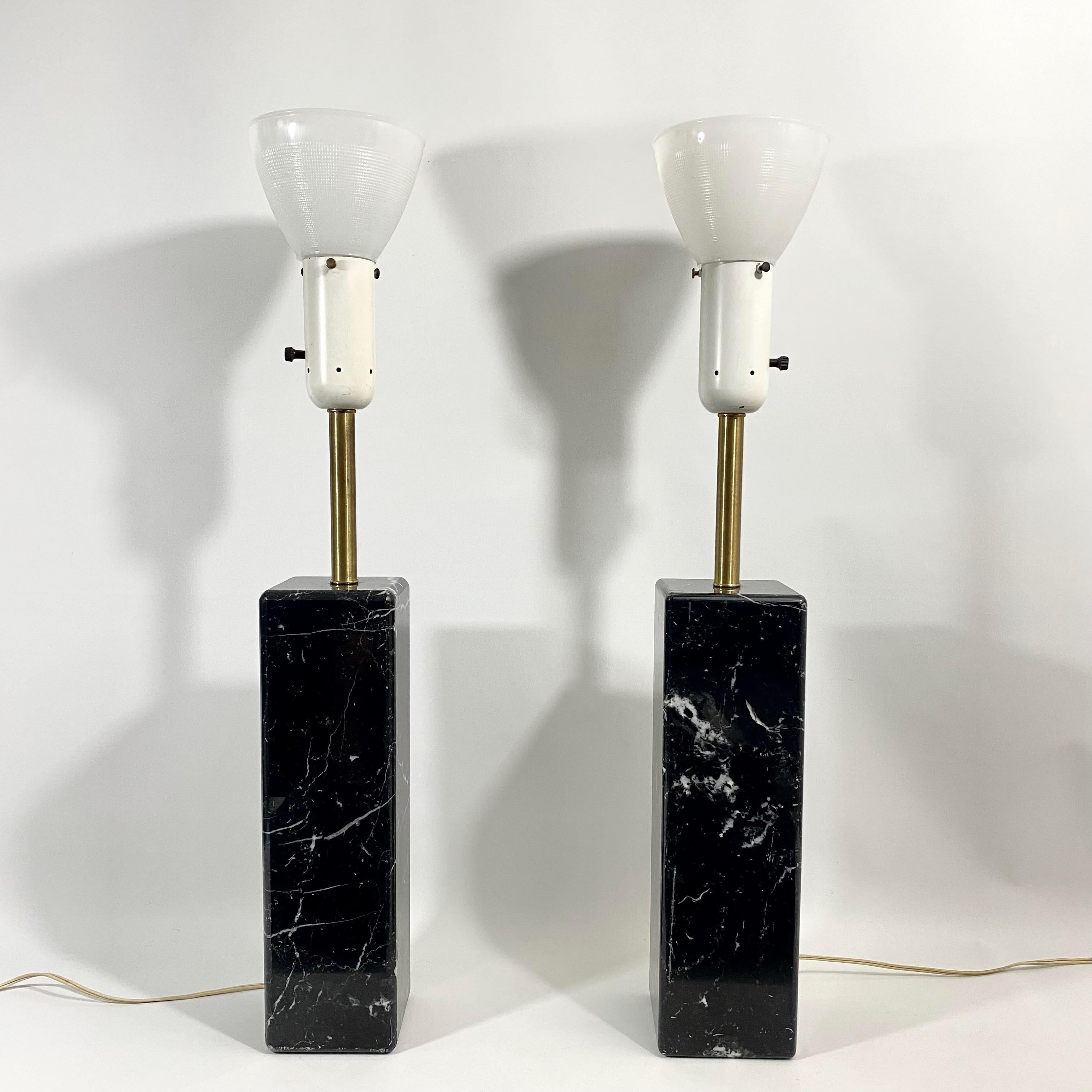 Walter Von Nessen Black Marble and Brass Lamp Pair For Sale 6
