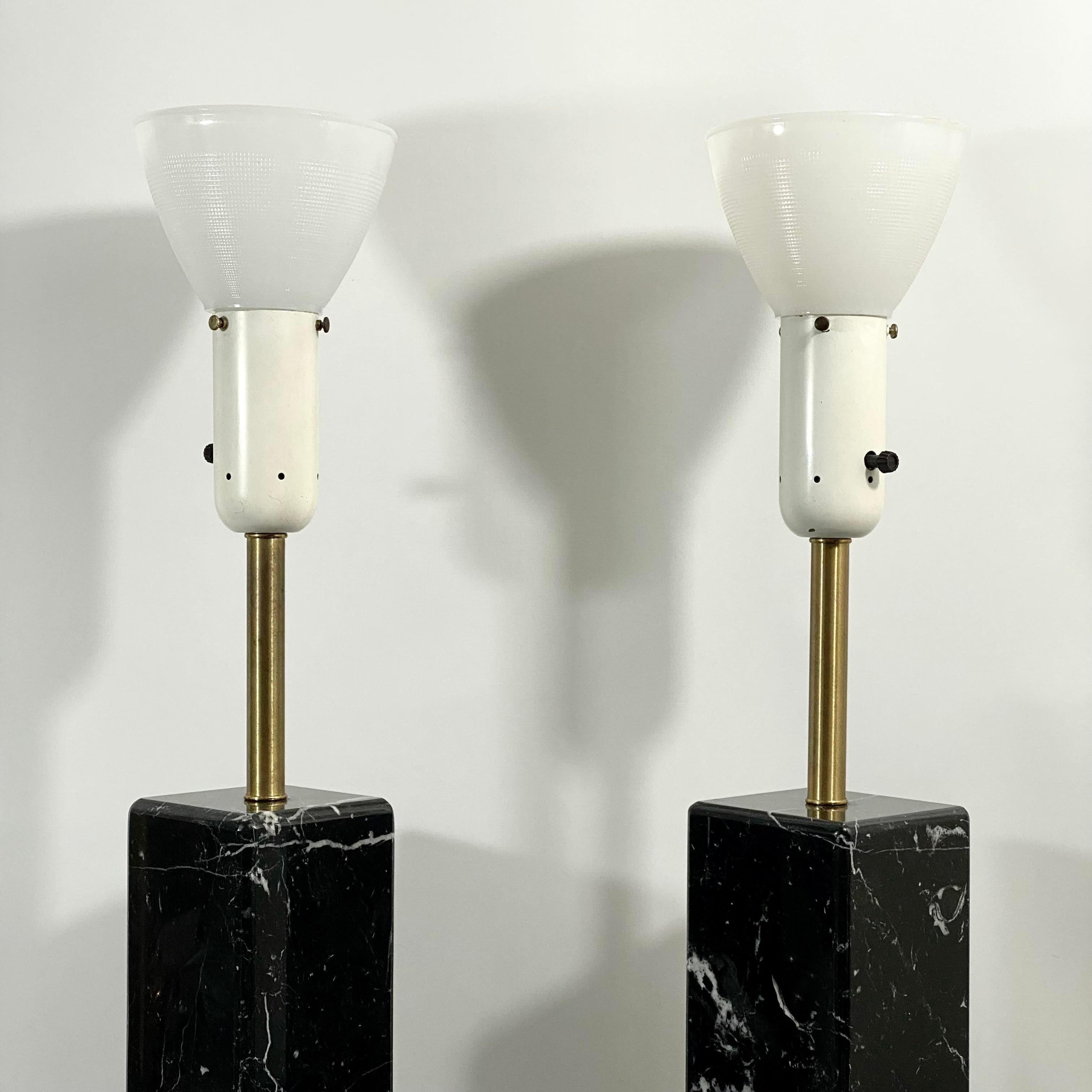 20th Century Walter Von Nessen Black Marble and Brass Lamp Pair For Sale