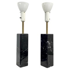 Retro Walter Von Nessen Black Marble and Brass Lamp Pair