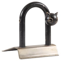 Vintage Walter Von Nessen Black Stainless Steel Cat Door Stop for Chase USA
