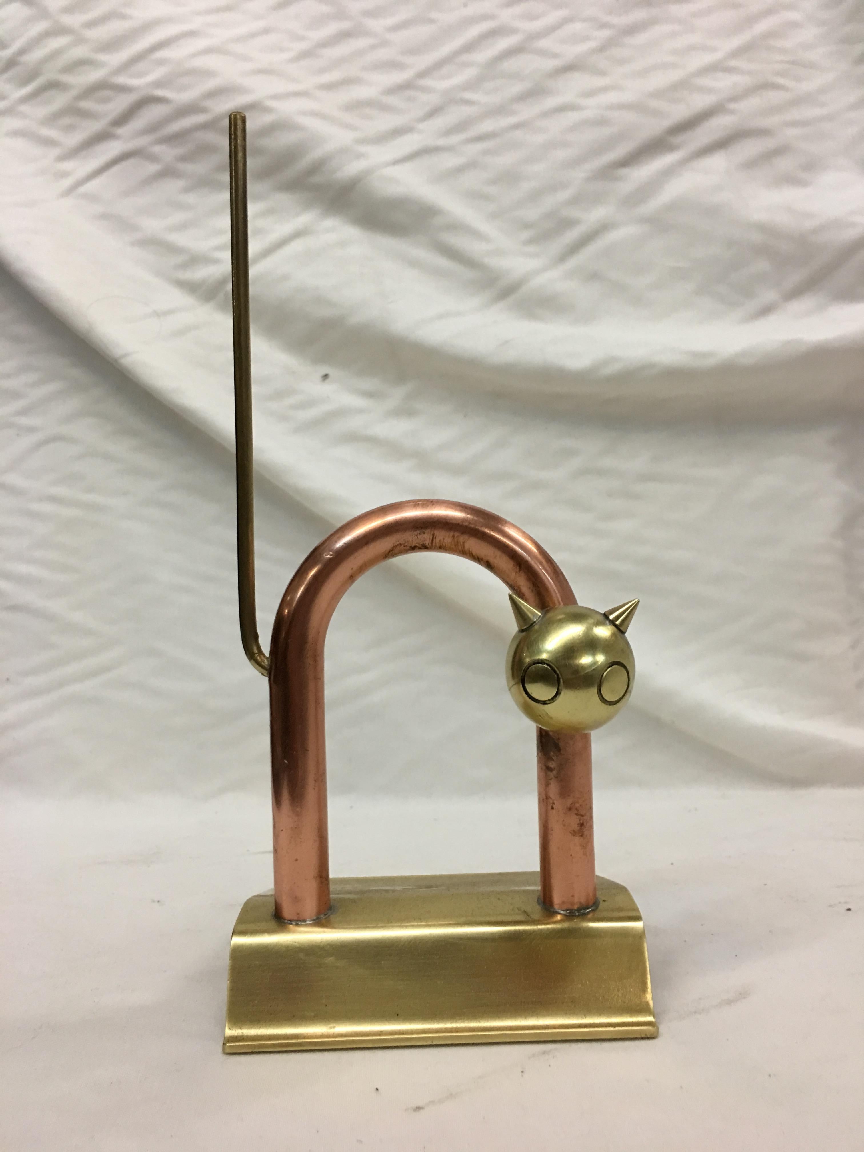 Art Deco Walter Von Nessen Brass and Copper Cat Statue by Chase