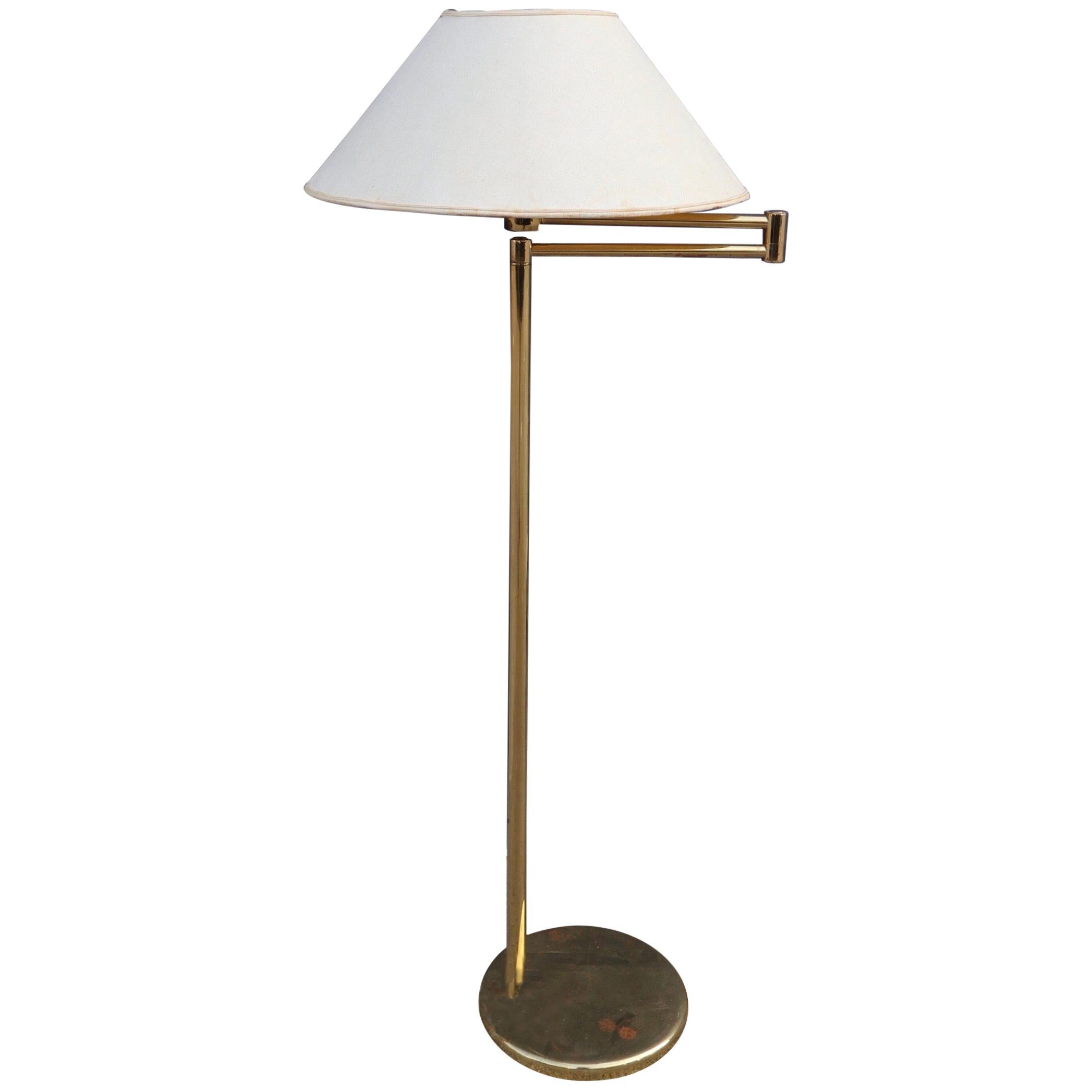 Walter Von Nessen Brass Floor Lamp with Swing Arm