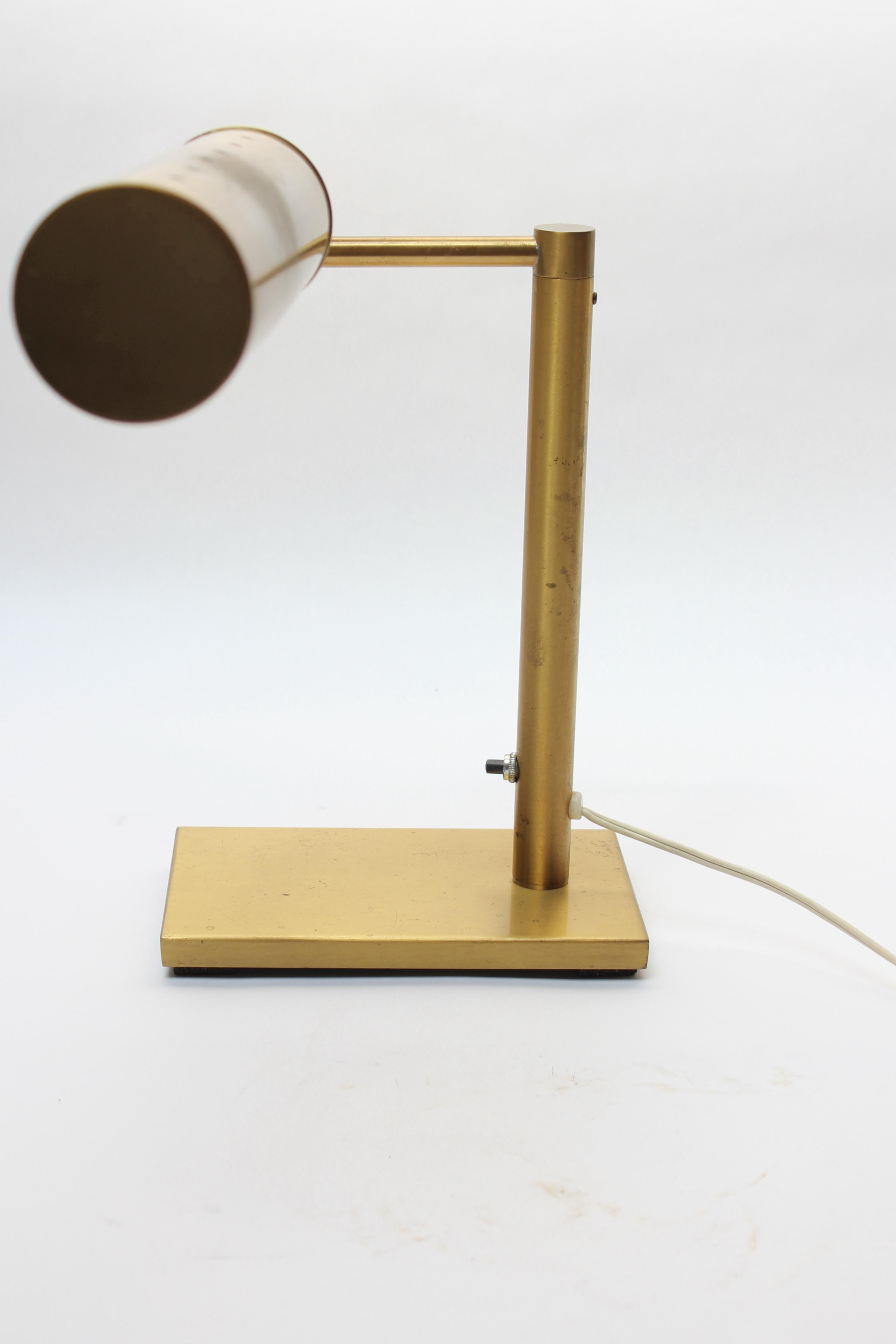 Walter Von Nessen Brass Swing Arm Table Lamp with Adjustable Cylindrical Shade For Sale 2