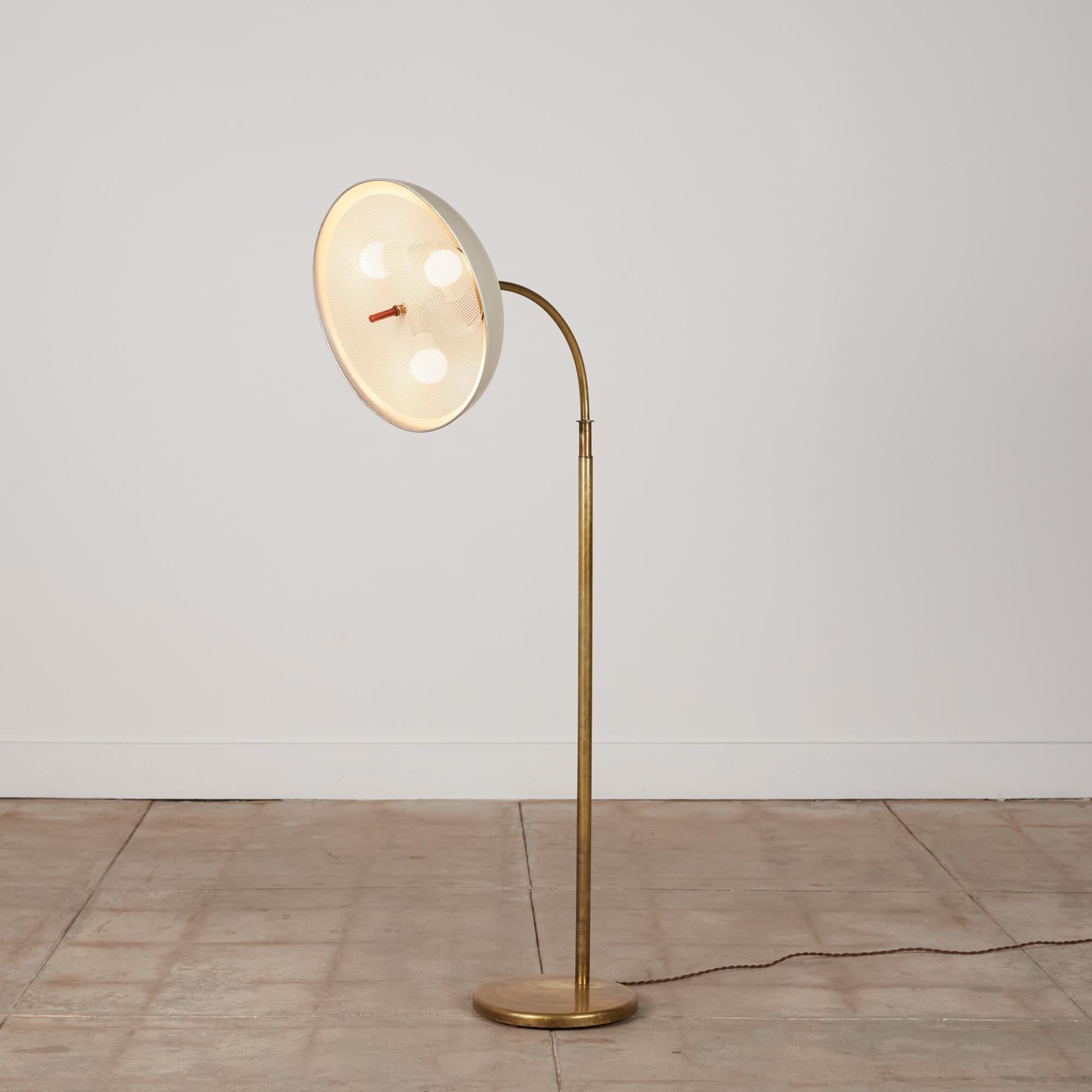 Brass Walter von Nessen Bronze Floor Lamp with Dome Shade