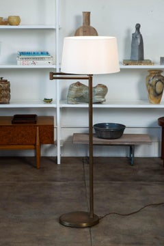 Walter Von Nessen Bronze Swing Arm Floor Lamp