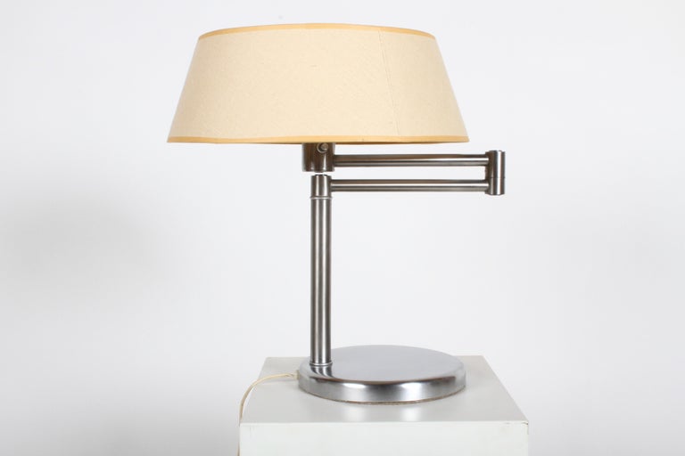Mid-Century Modern Walter Von Nessen Brushed Nickel Swing Arm Table Lamp For Sale
