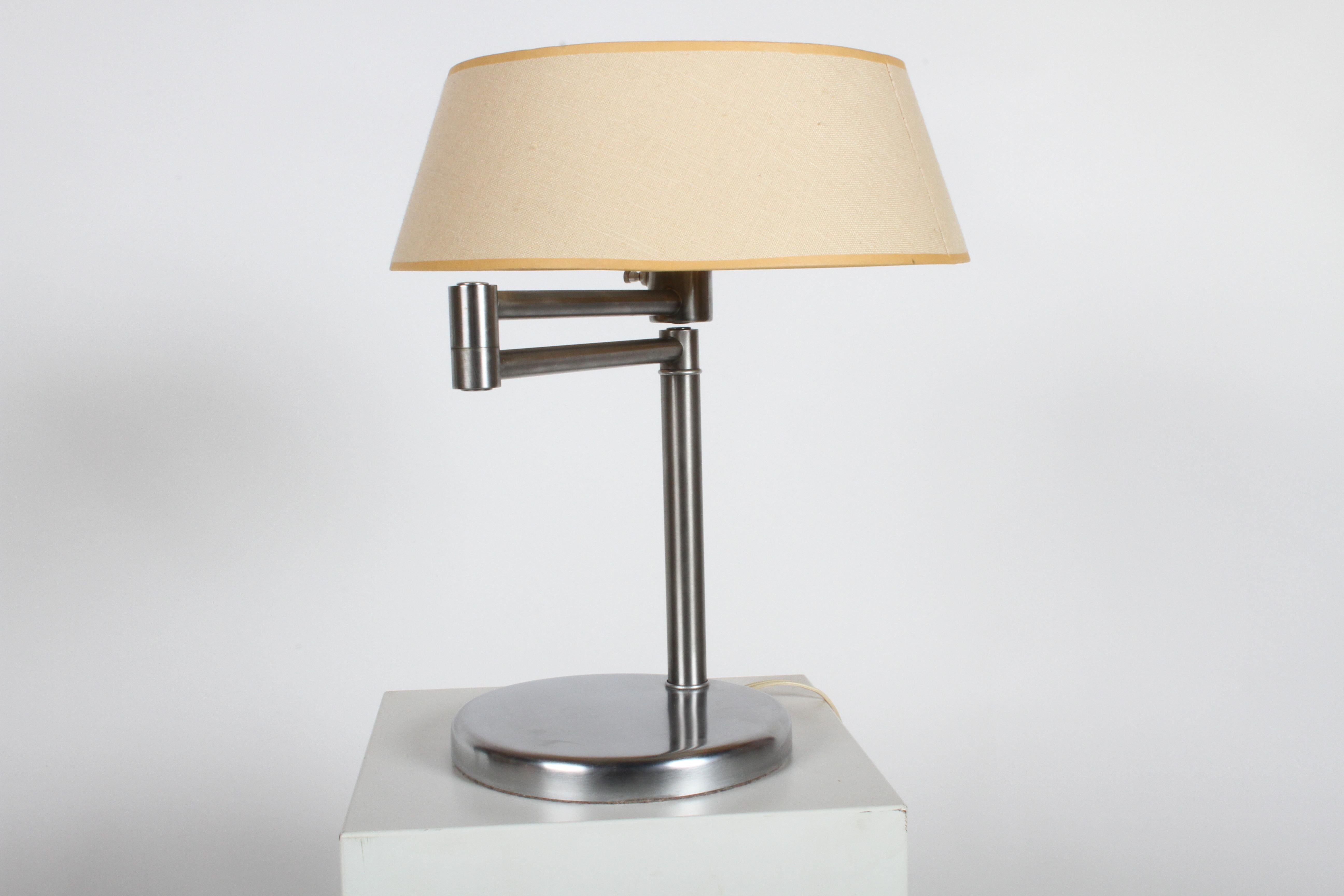 Mid-Century Modern Walter Von Nessen Brushed Nickel Swing Arm Table Lamp