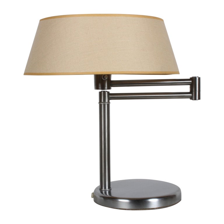 Walter Von Nessen Brushed Nickel Swing Arm Table Lamp For Sale