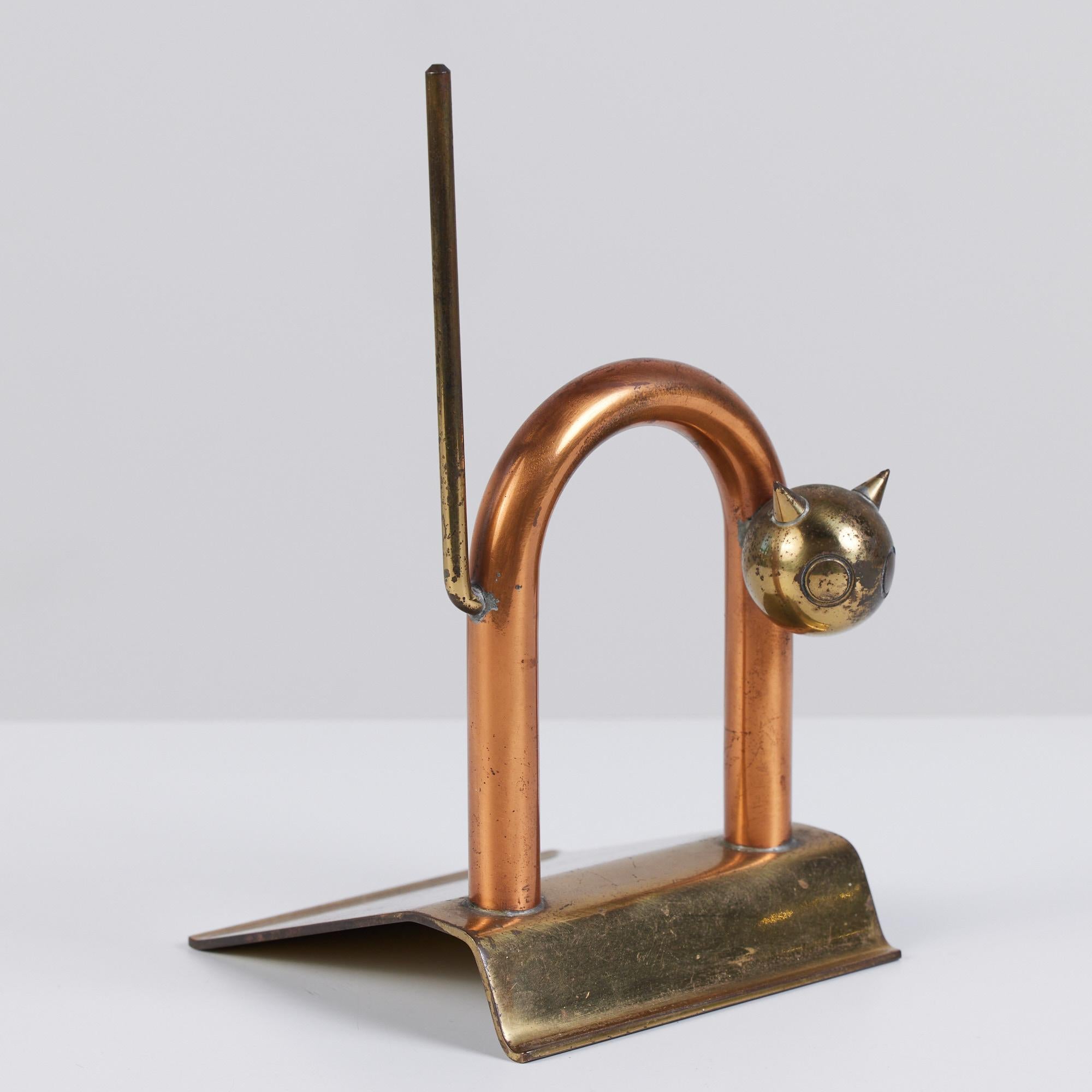 Art Deco Walter Von Nessen Copper and Brass Cat Door Stop for Chase USA