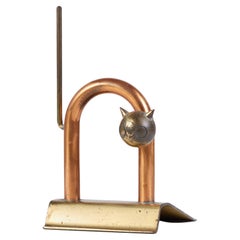 Used Walter Von Nessen Copper and Brass Cat Door Stop for Chase USA