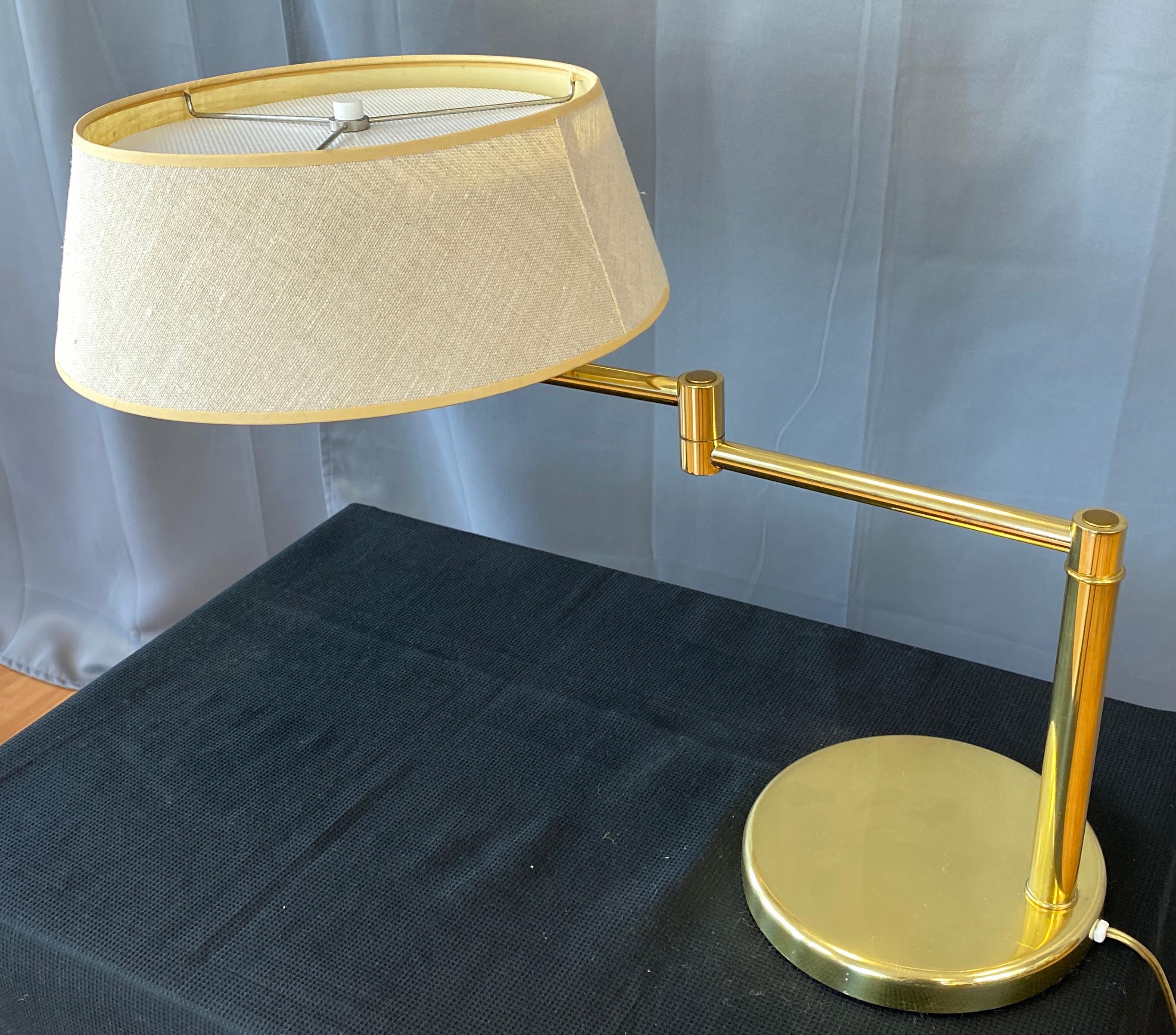 Walter Von Nessen for Nessen Lamps Brass Swing Arm Lamp Original Shade 3