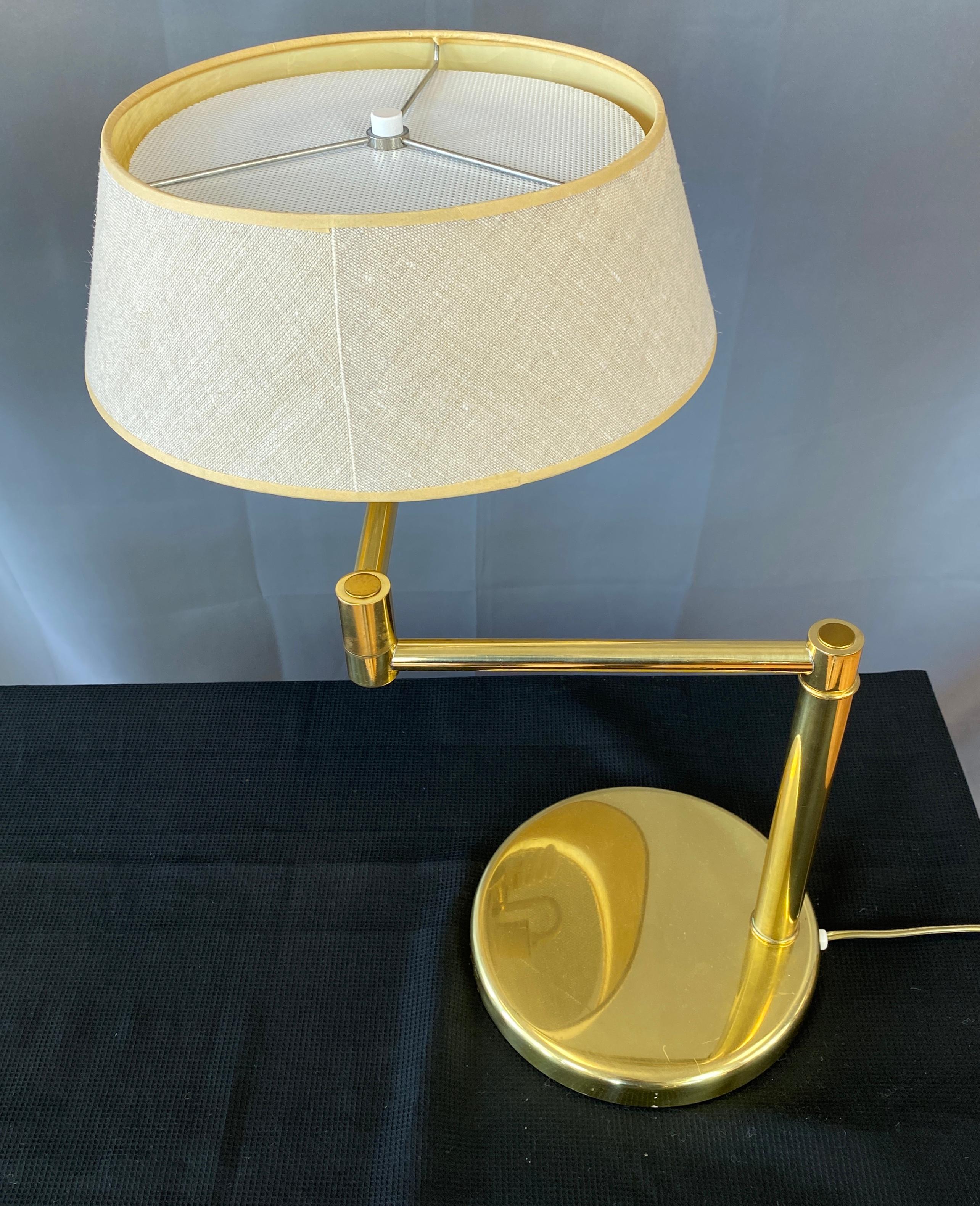 Modern Walter Von Nessen for Nessen Lamps Brass Swing Arm Lamp Original Shade