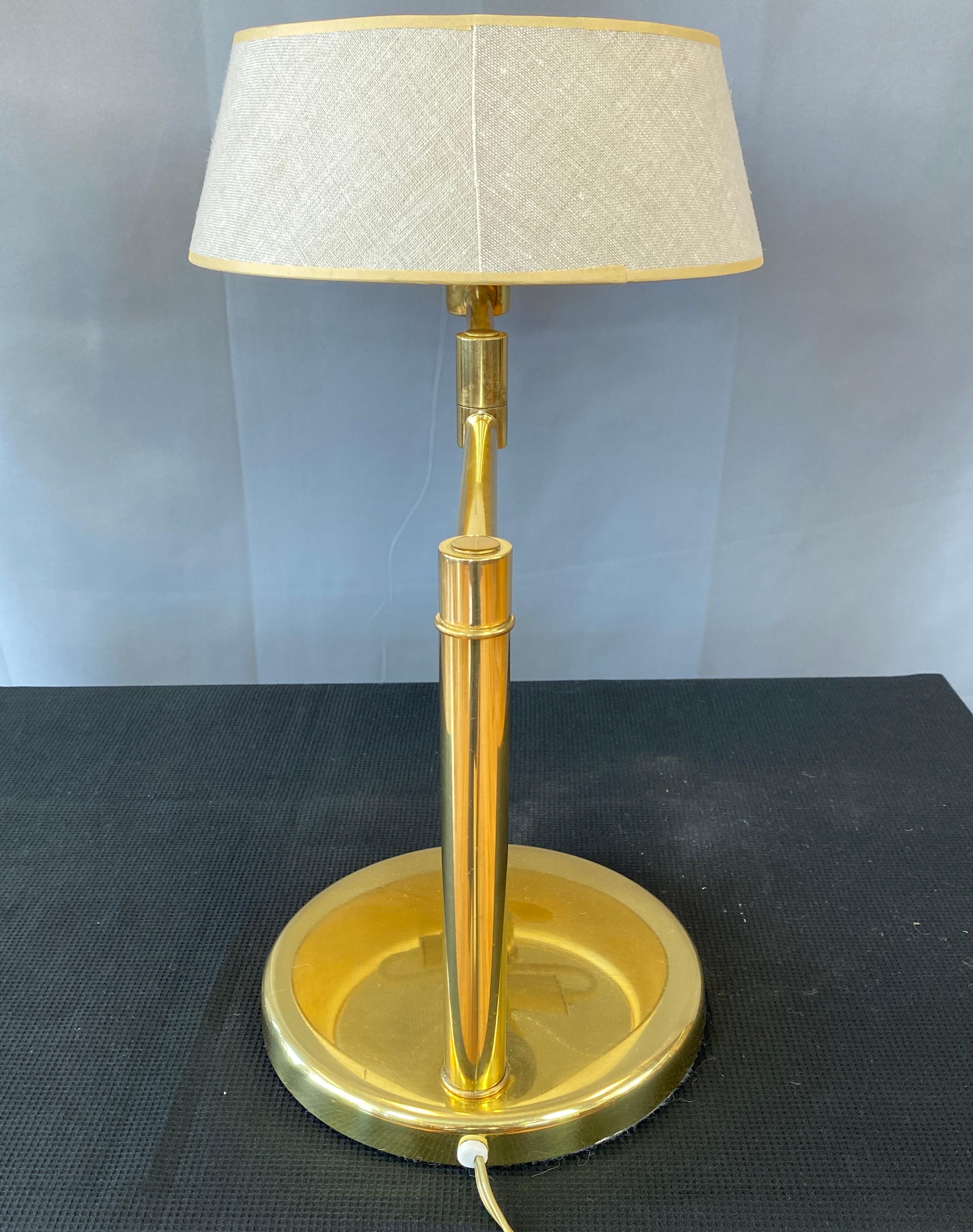 American Walter Von Nessen for Nessen Lamps Brass Swing Arm Lamp Original Shade