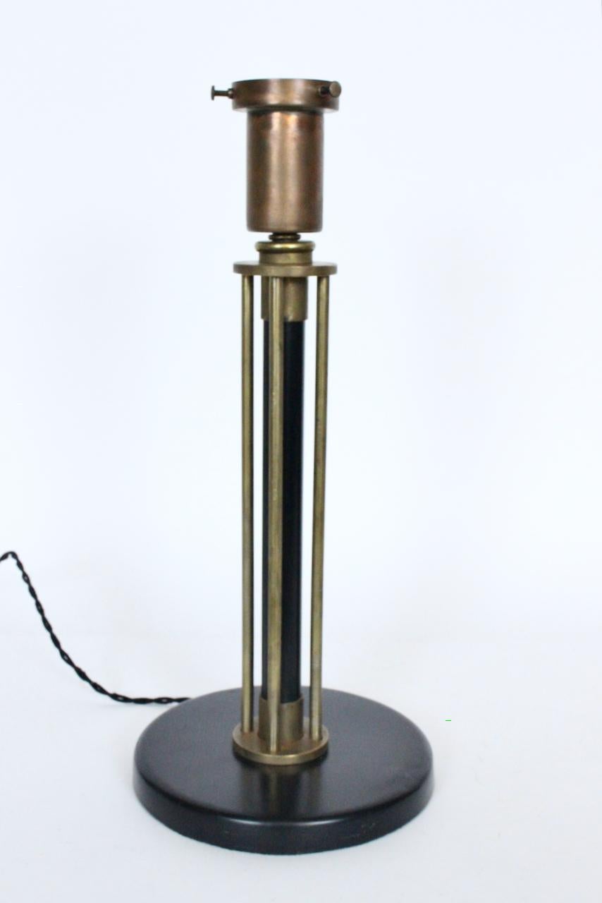 Walter Von Nessen Machine Age Black Enamel & Brass Table Lamp, 1940's For Sale 4