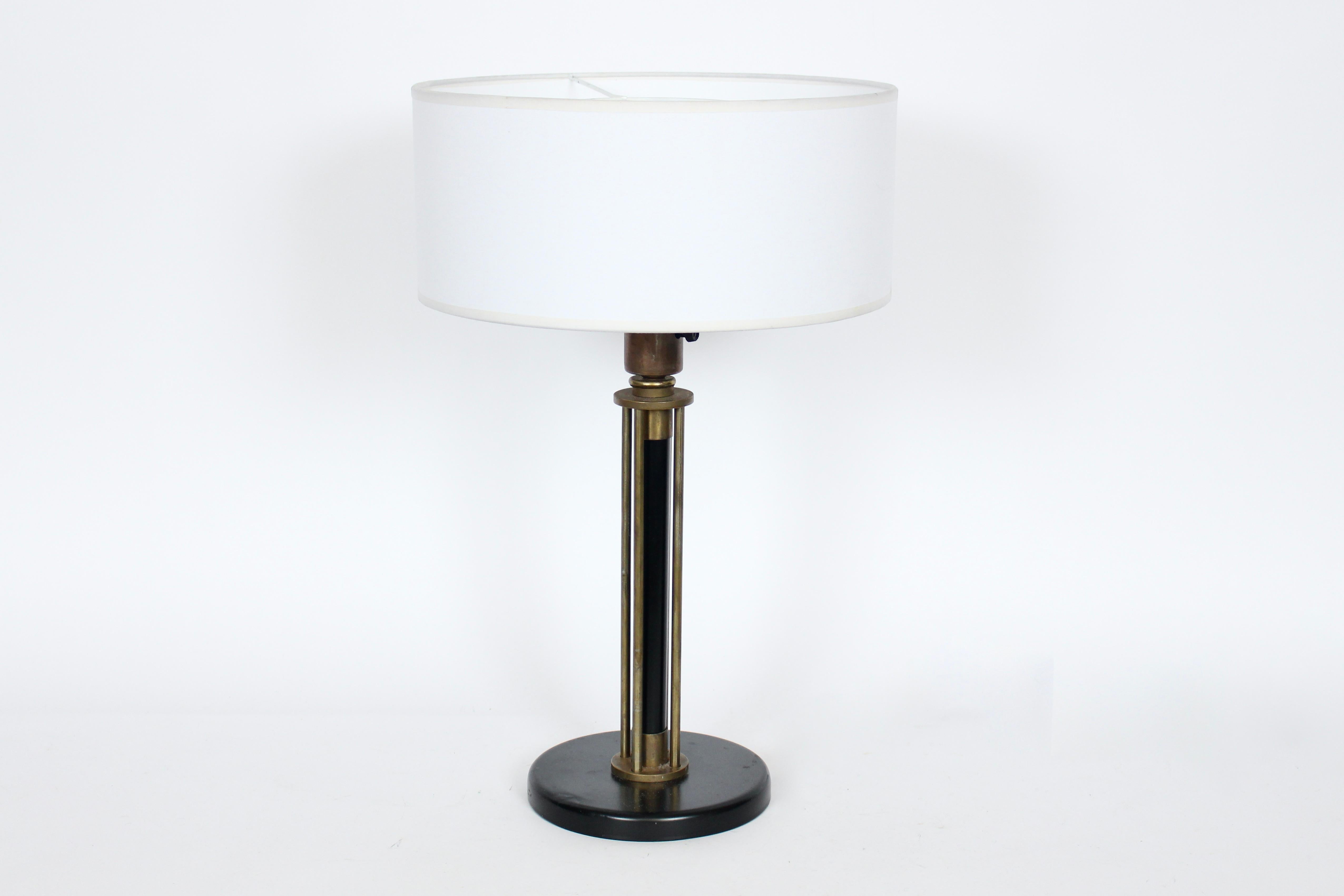 Walter Von Nessen Machine Age Black Enamel & Brass Table Lamp, 1940's For Sale 10