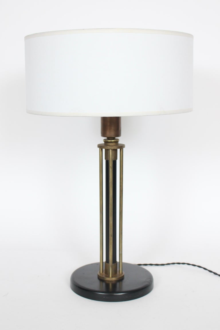 Walter Von Nessen Red Enamel and Brass Table Lamp 1930s Art Deco